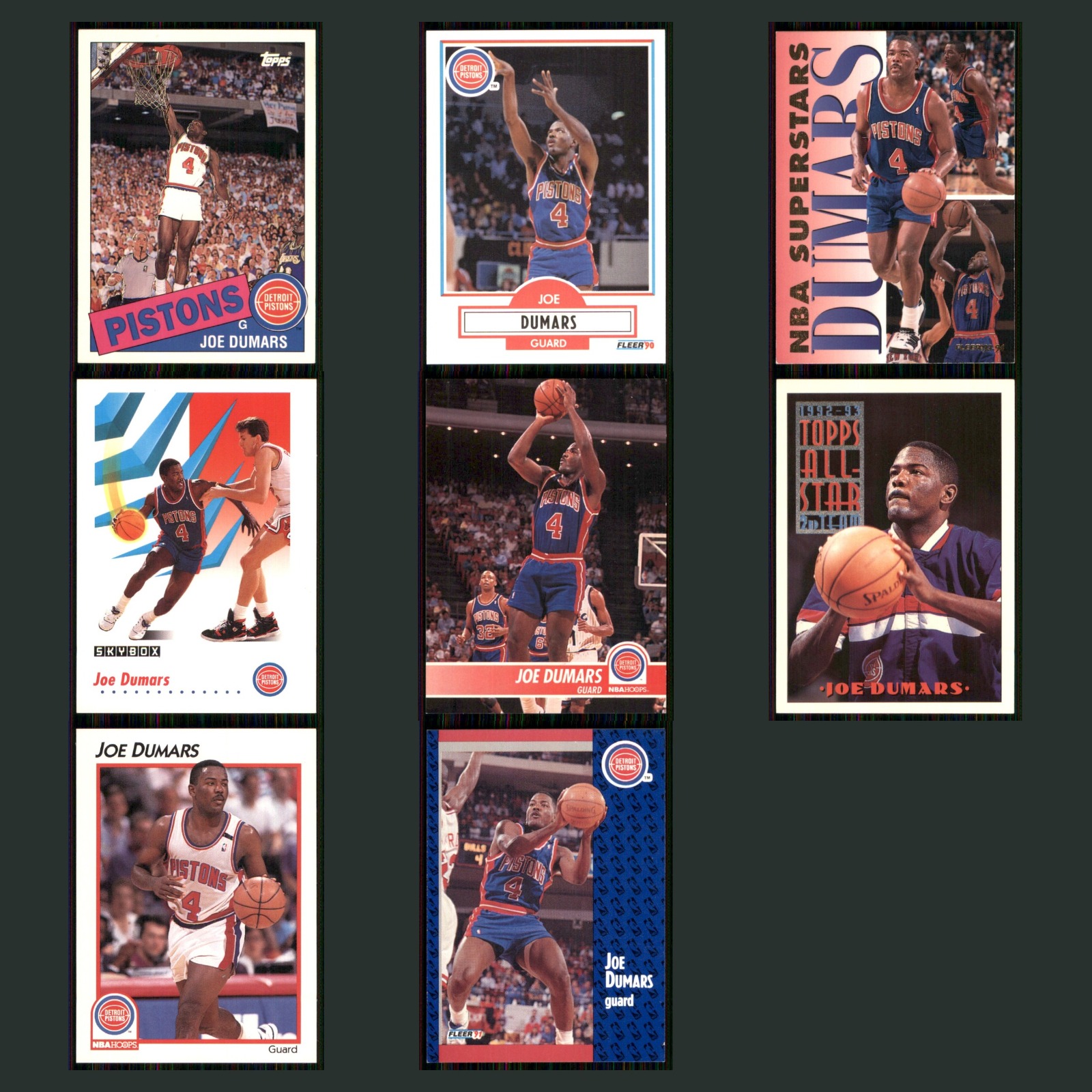 Joe Dumars Lot 8 Basketball Cards 1992 Topps Archives Detroit Pistons Set NBA EX card scans. Overall card condition is Excellent.