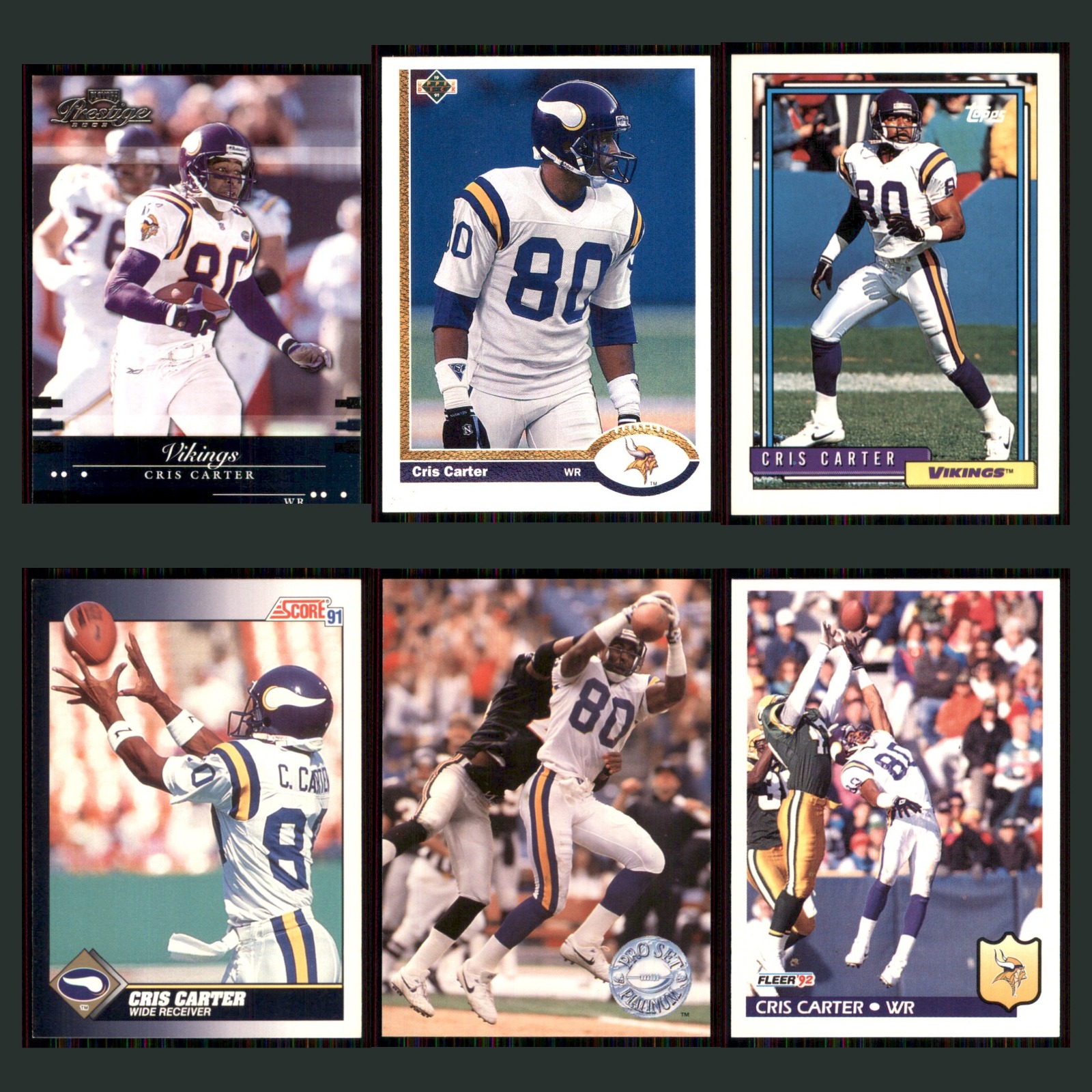 Cris Carter Lot 6 Football Cards 2002 Playoff Prestige Minnesota Vikings Set NFL card scans. Overall card condition is Near Mint.