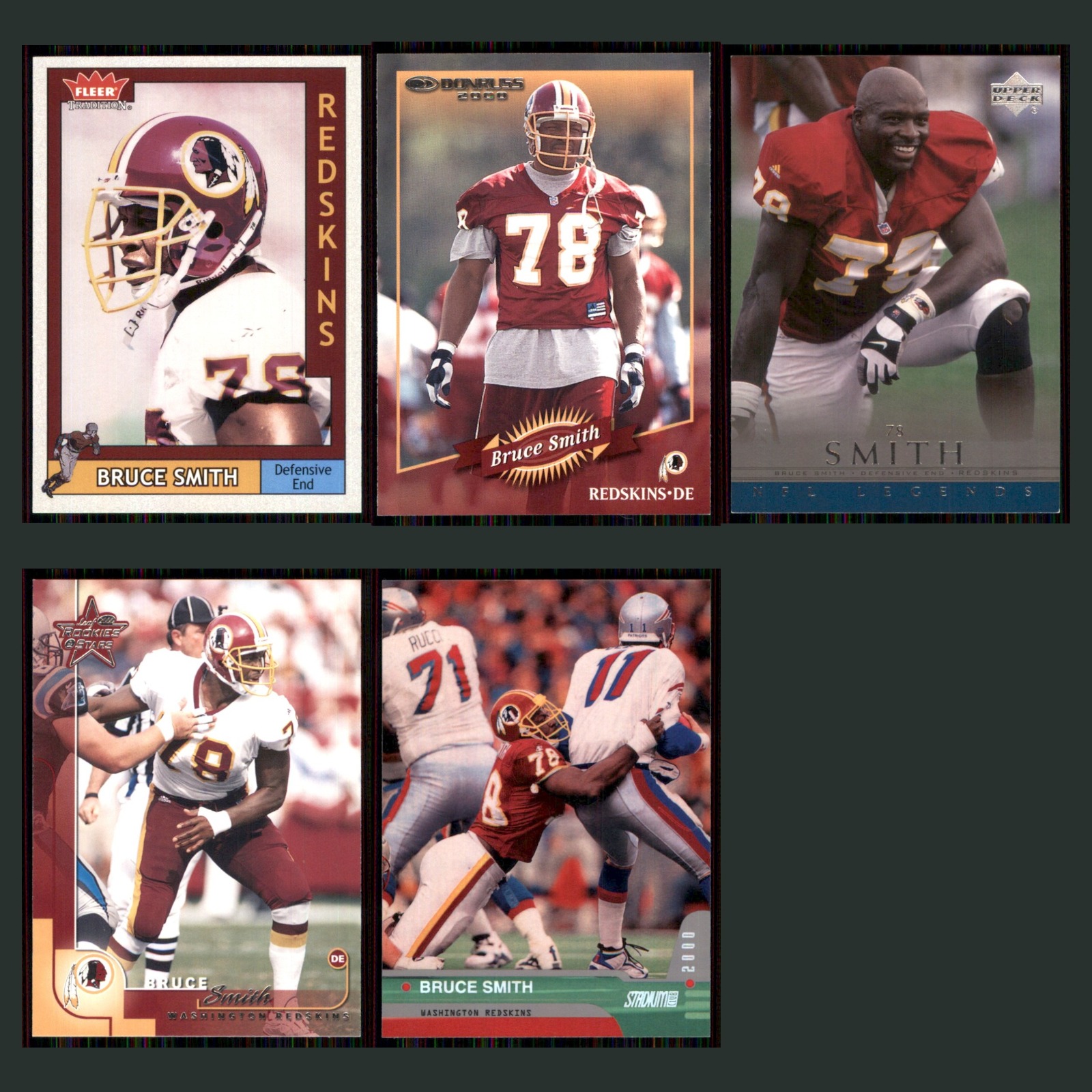 Bruce Smith Lot 5 Football Cards 2003 Fleer Tradition Washington Redskins Set NM card scans. Overall card condition is Near Mint.