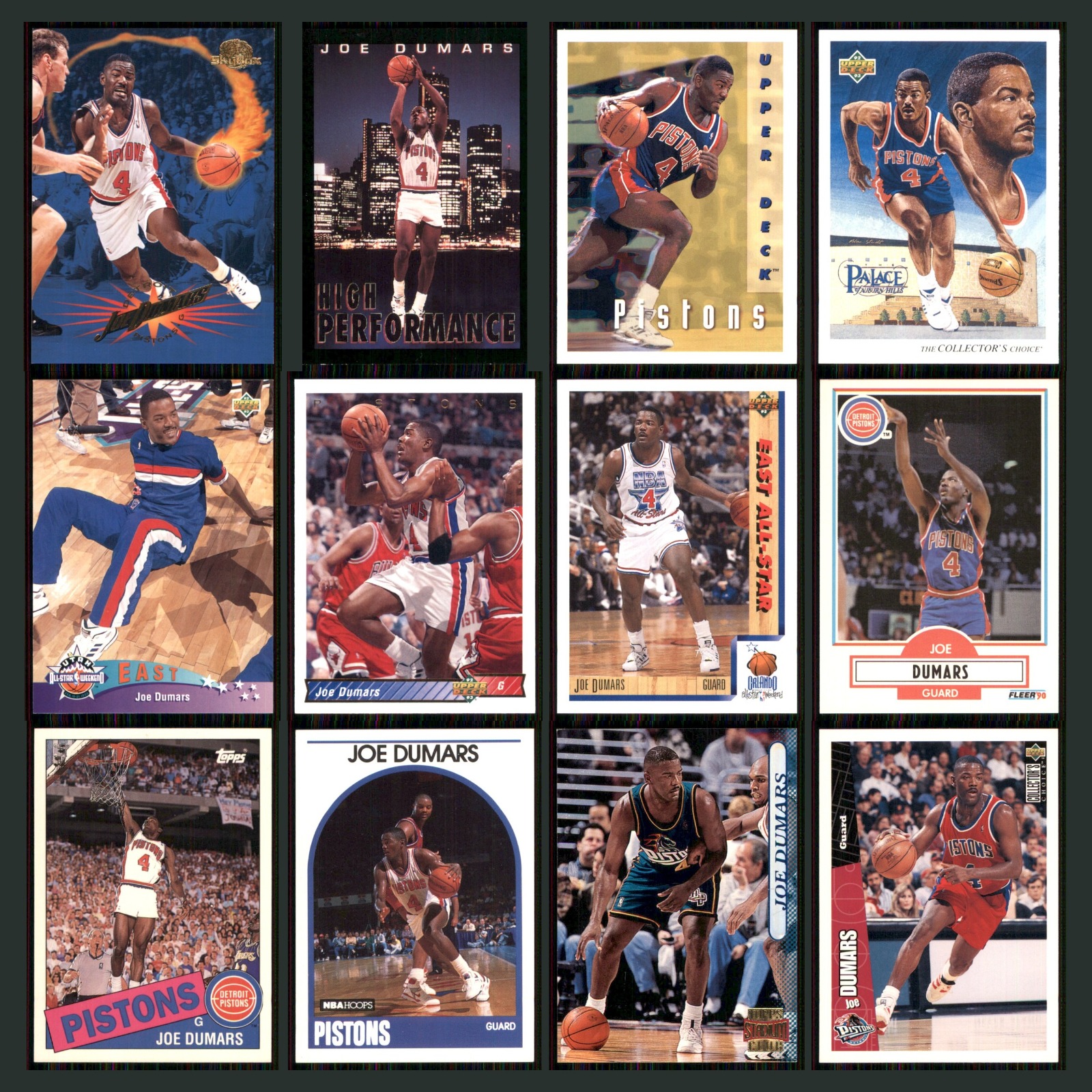 Joe Dumars Lot 12 Basketball Cards 1995 SkyBox Premium Detroit Pistons Set NBA card scans. Overall card condition is Near Mint.