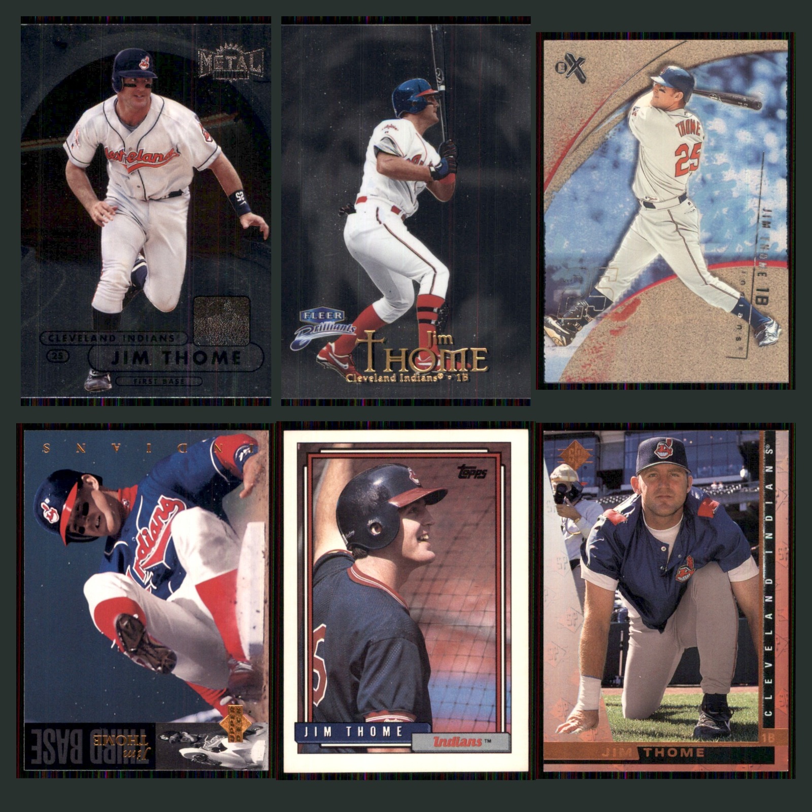 Jim Thome Lot 6 Baseball Cards 1998 Upper Deck Tape Measure Titans Indians Set card scans. Overall card condition is Near Mint.