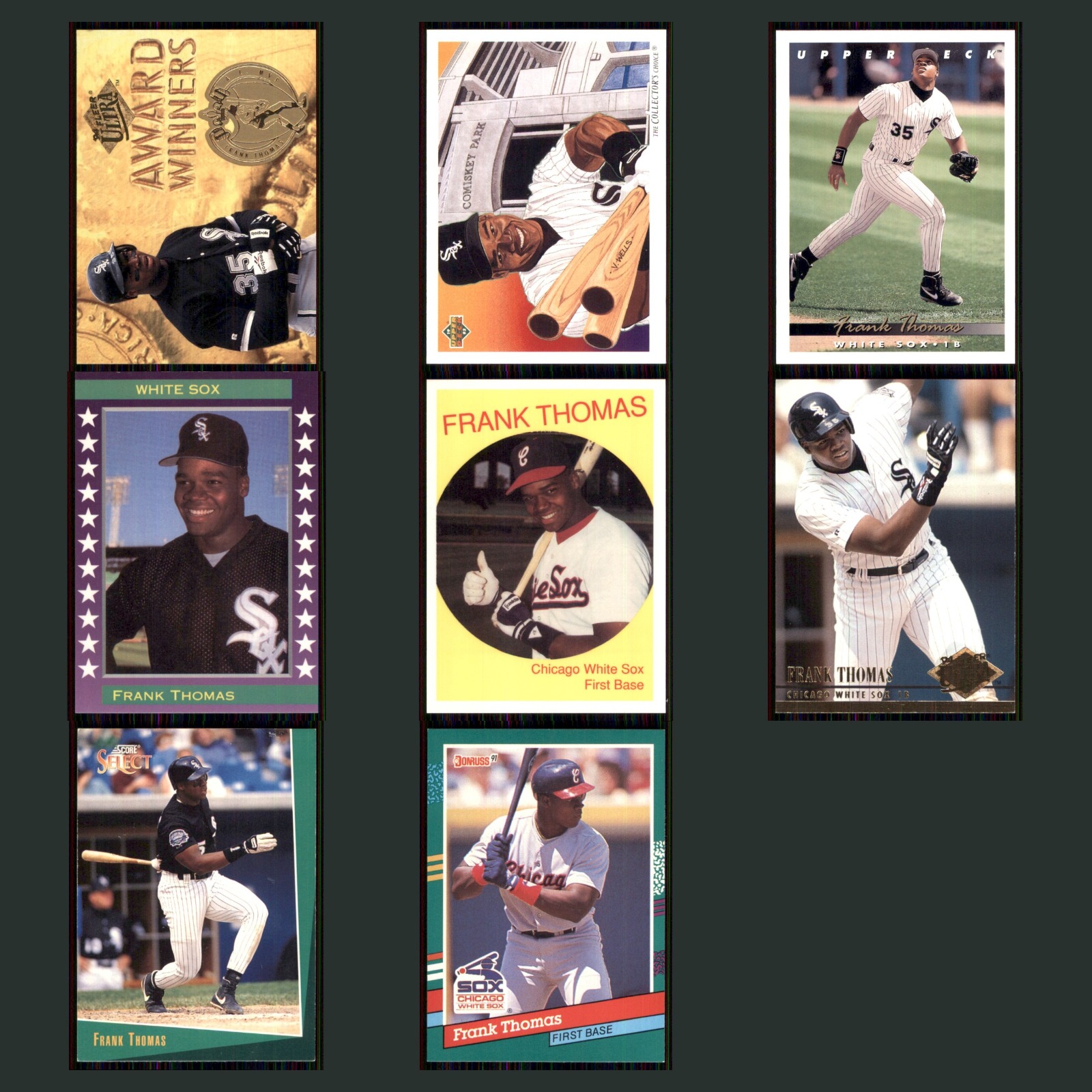 Frank Thomas Lot 8 Baseball Cards 1994 Ultra Award Winners Chicago White Sox Set card scans. Overall card condition is Near Mint.
