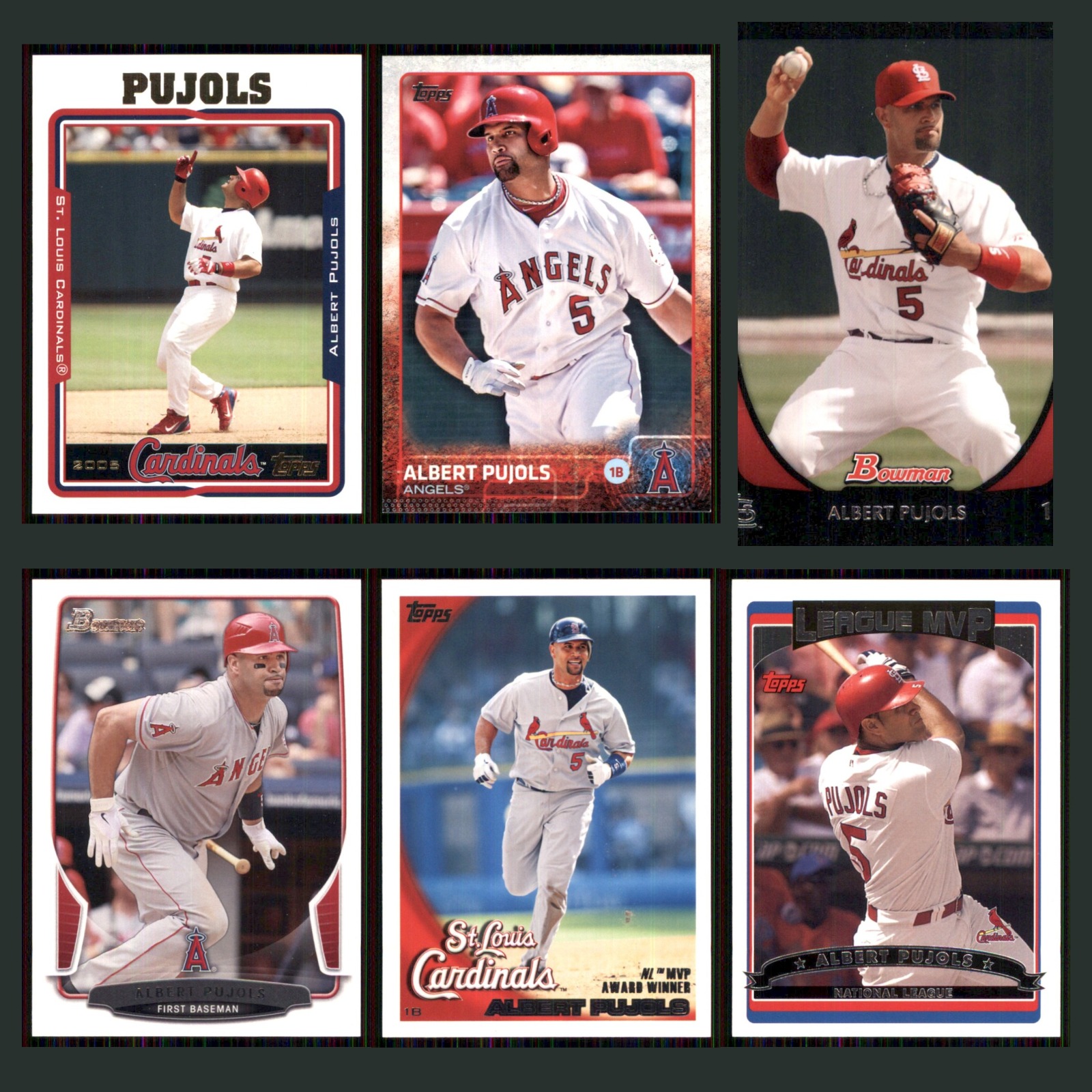 Albert Pujols Lot 6 Baseball Cards 2005 Topps St. Louis Cardinals Set Collection card scans. Overall card condition is Near Mint.