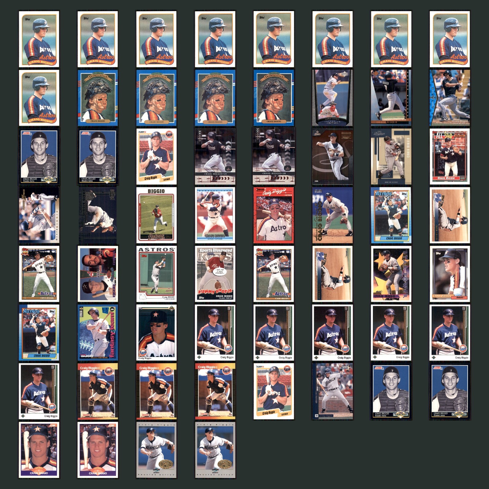 Craig Biggio Rookie Lot 60 Baseball Cards 1989 Topps Houston Astros Set MLB NM card scans. Overall card condition is Near Mint.