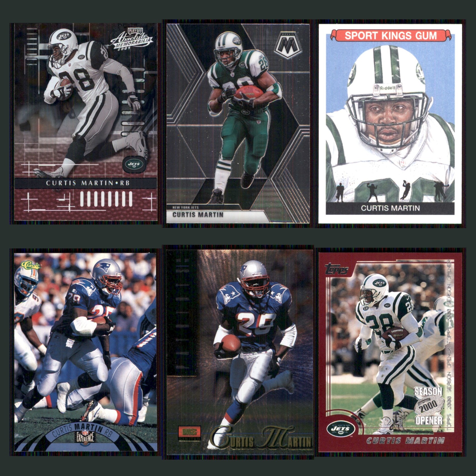 Curtis Martin Lot 6 Football Cards 2001 Playoff Absolute Memorabilia Jets Set NM card scans. Overall card condition is Near Mint.