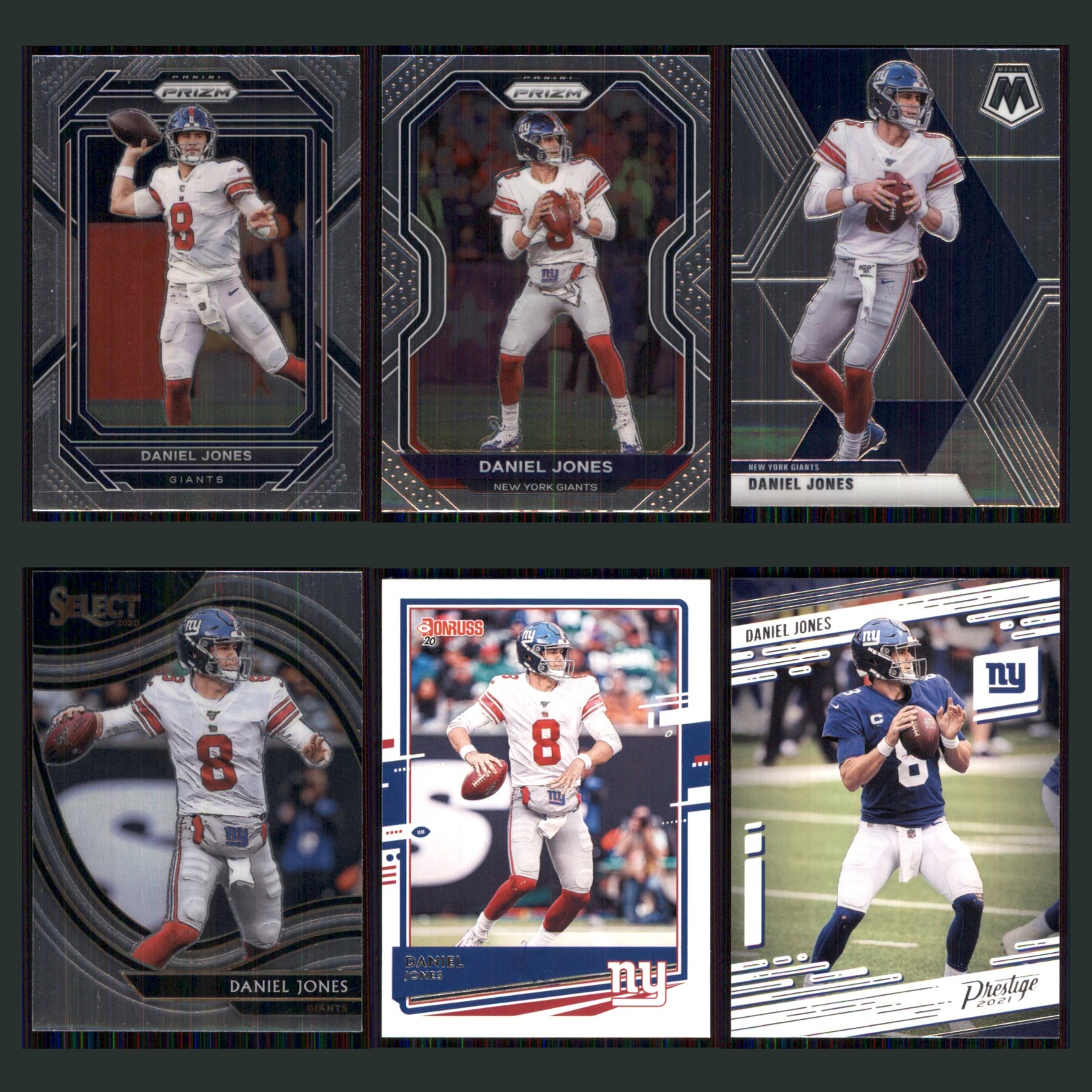 Daniel Jones Lot 6 Football Cards 2022 Panini Prizm New York Giants Set NFL NM card scans. Overall card condition is Near Mint.