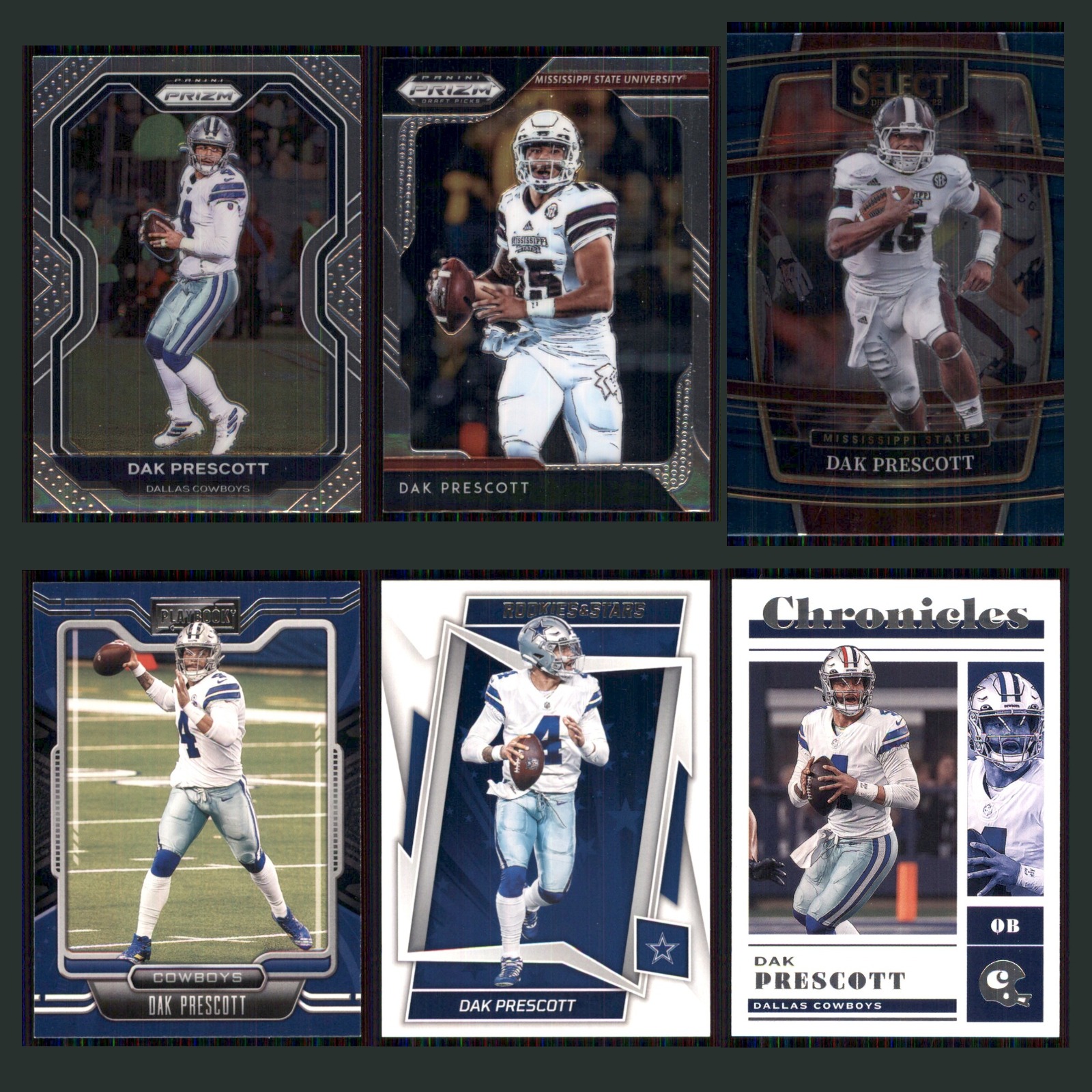 Dak Prescott Lot 6 Football Cards 2020 Panini Prizm Dallas Cowboys Set NFL NM card scans. Overall card condition is Near Mint.