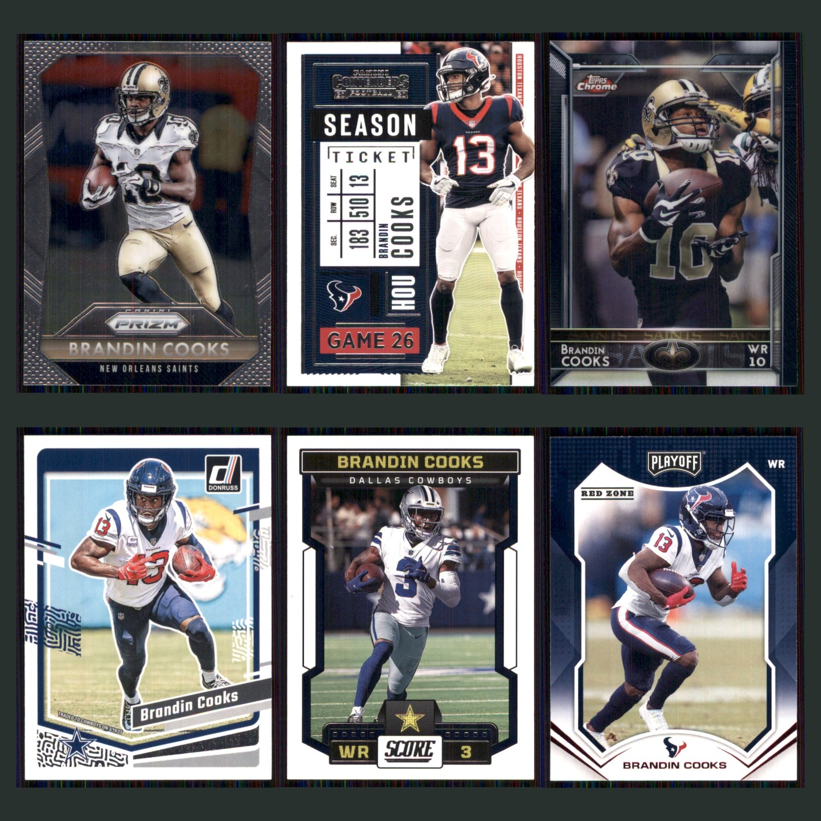 Brandin Cooks Lot 6 Football Cards 2015 Panini Prizm New Orleans Saints Set NFL card scans. Overall card condition is Near Mint.