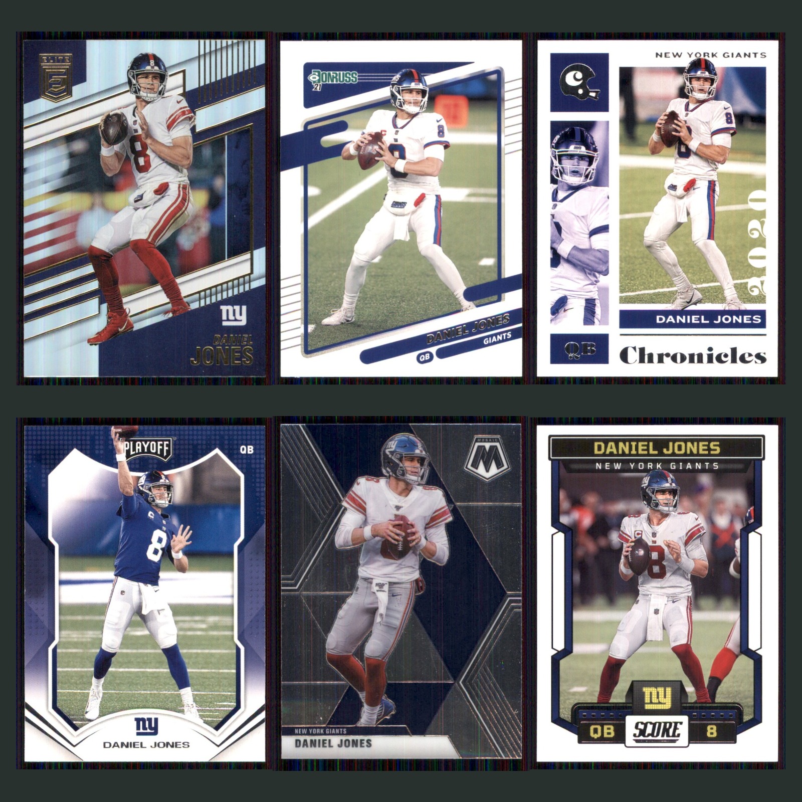 Daniel Jones Lot 6 Football Cards 2022 Donruss Elite New York Giants Set NFL NM card scans. Overall card condition is Near Mint.
