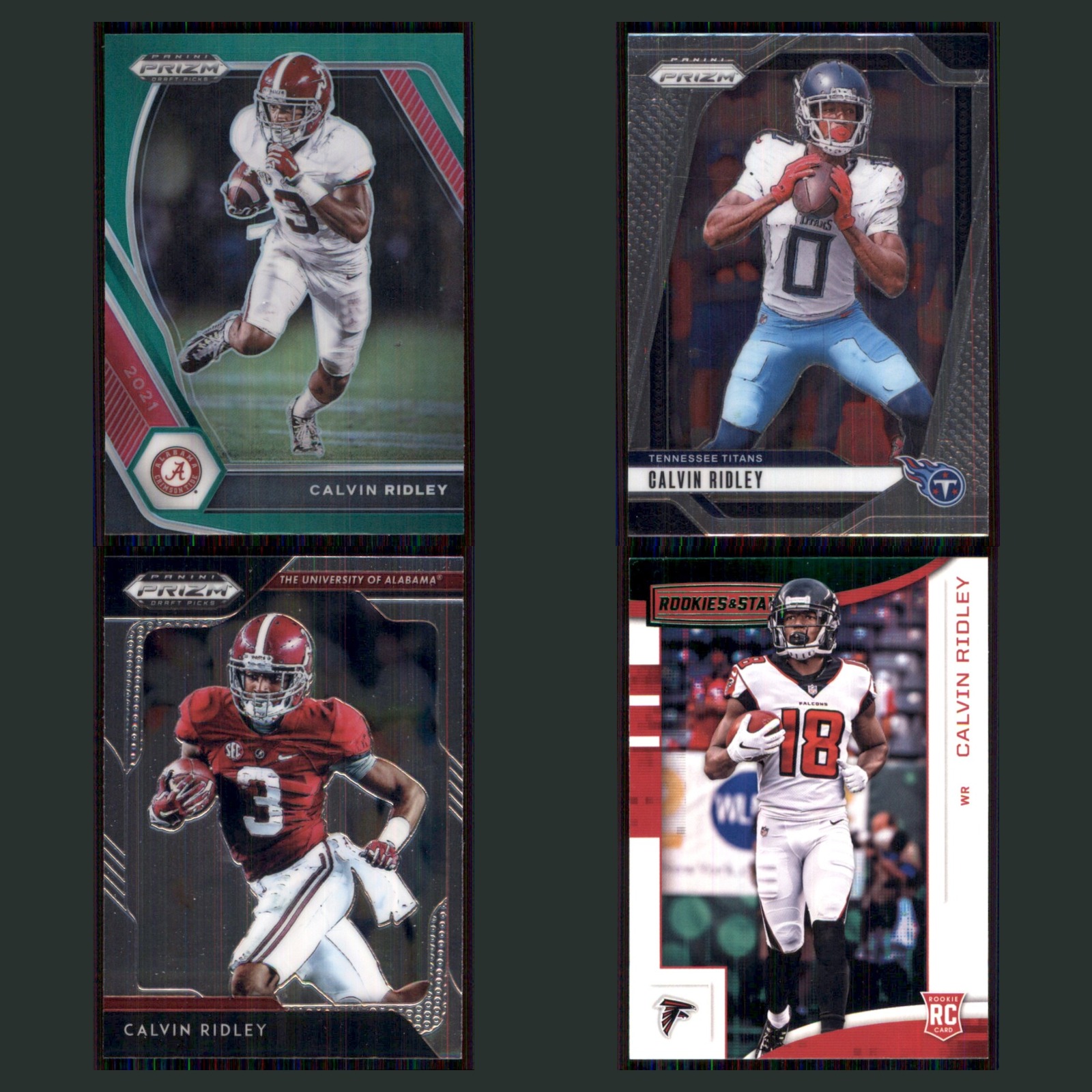 Calvin Ridley Lot 4 Football Cards 2021 Panini Prizm Draft Picks Green Set NFL card scans. Overall card condition is Near Mint.