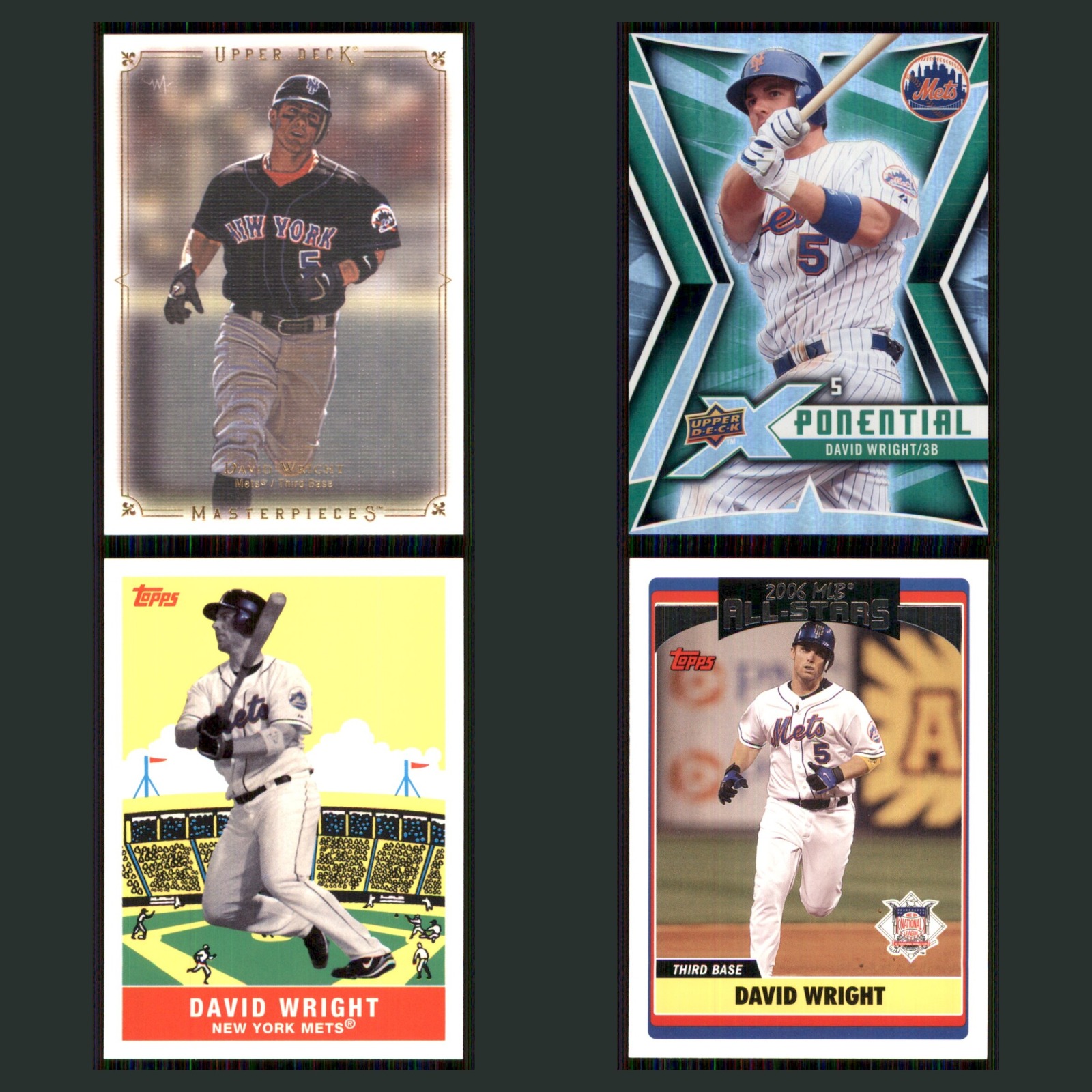 David Wright Lot 4 Baseball Cards 2008 Upper Deck Masterpieces New York Mets Set card scans. Overall card condition is Near Mint.