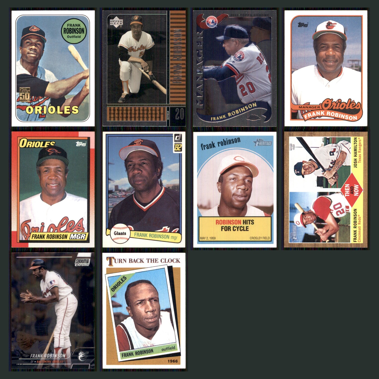 Frank Robinson Lot 10 Baseball Cards 2000 Topps Reprint Baltimore Orioles Set NM card scans. Overall card condition is Near Mint.