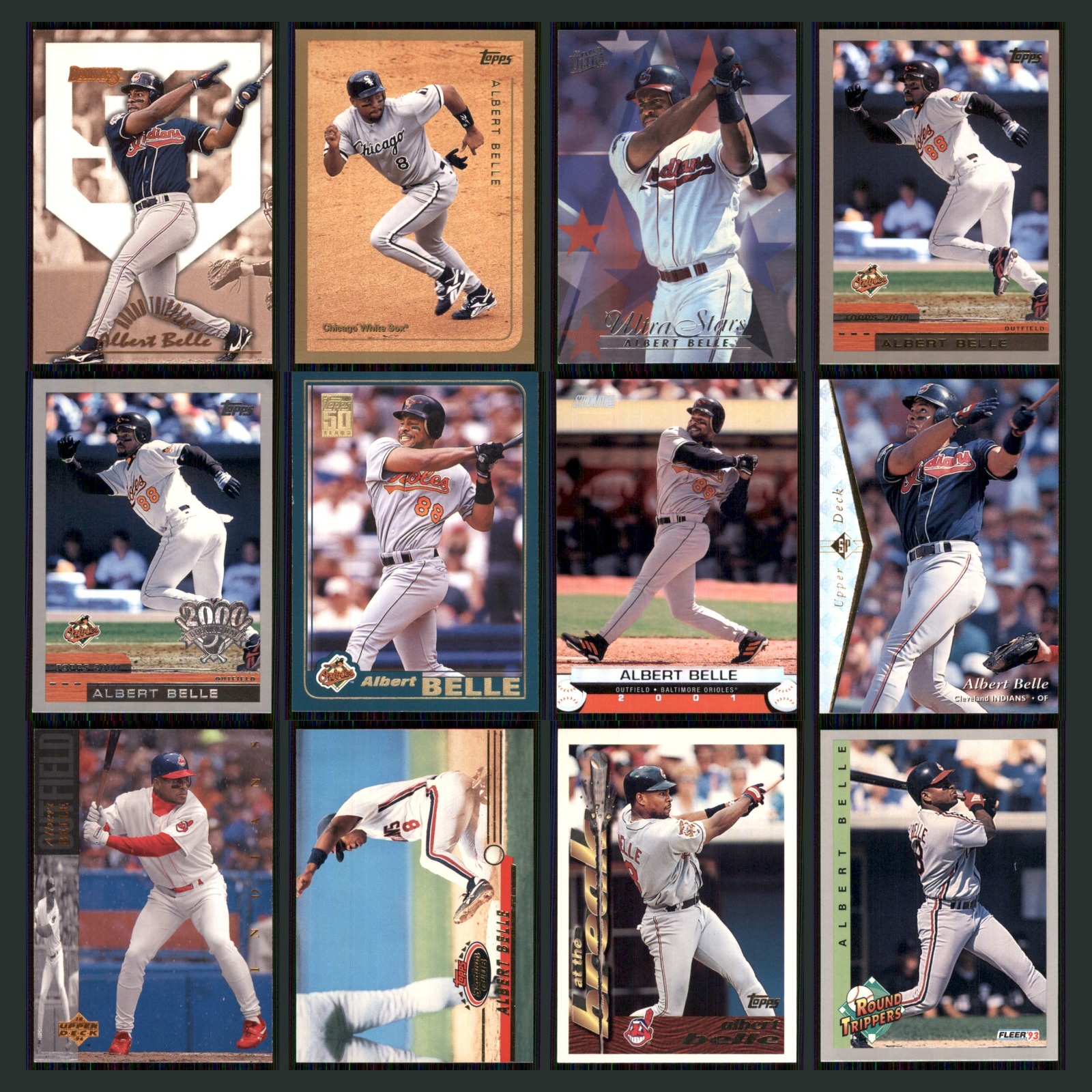 Albert Belle Lot 12 Baseball Cards 1995 Leaf Limited Lumberjacks Indians Set MLB card scans. Overall card condition is Near Mint.