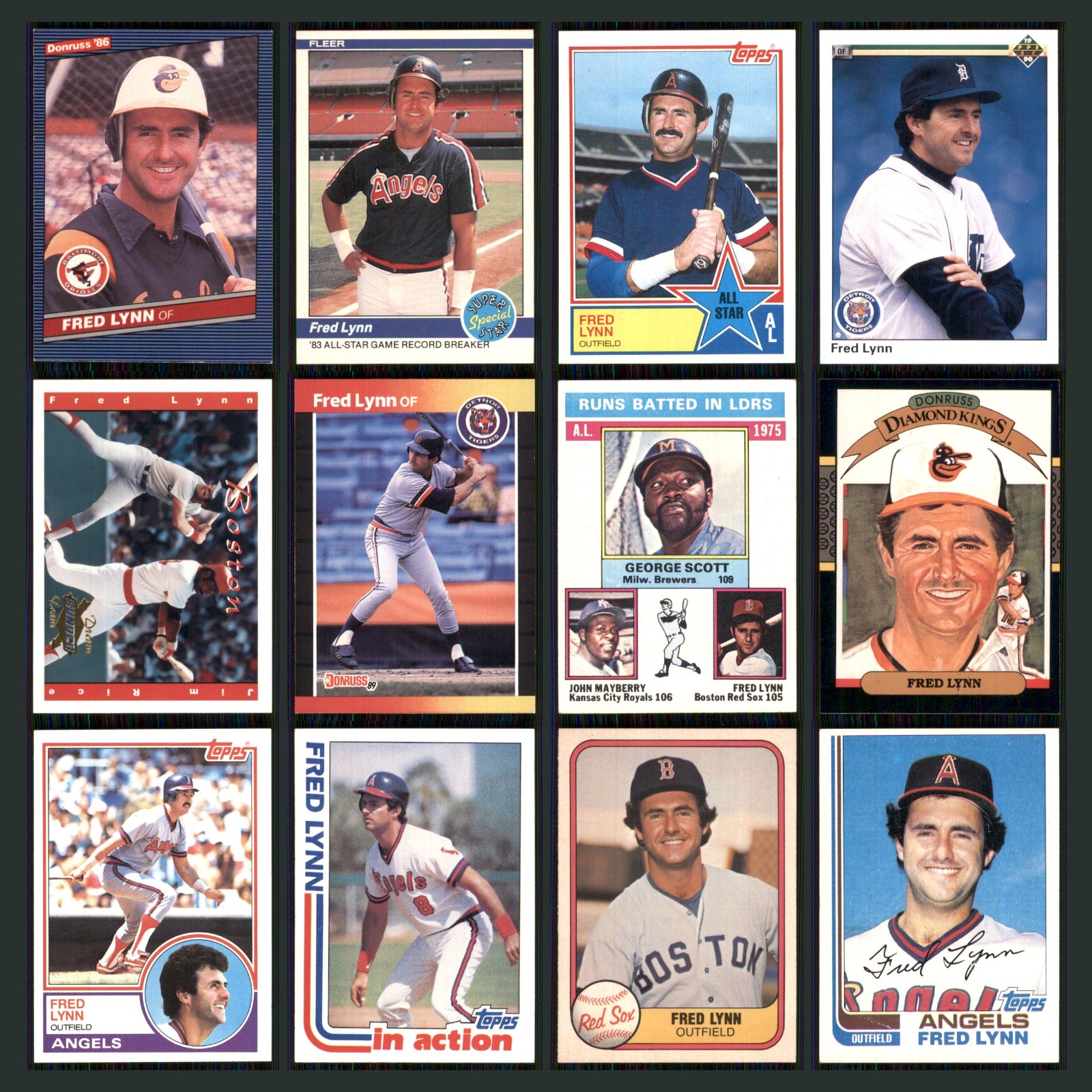 Fred Lynn Lot 12 Baseball Cards 1986 Donruss Baltimore Orioles Set Collection NM card scans. Overall card condition is Near Mint.