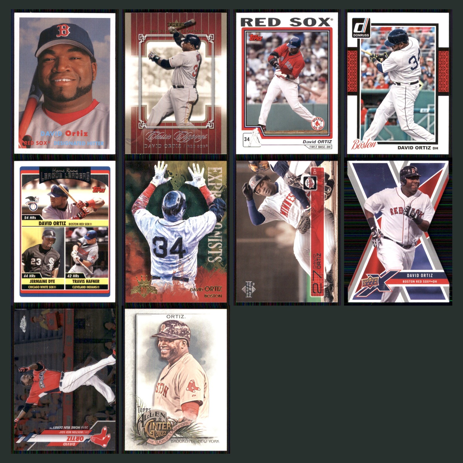 David Ortiz Lot 10 Baseball Cards 2021 Topps Archives Boston Red Sox Set MLB NM card scans. Overall card condition is Near Mint.