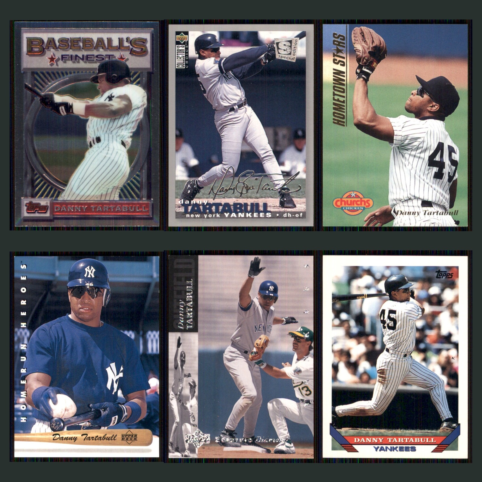 Danny Tartabull Lot 6 Baseball Cards 1993 Finest New York Yankees Set Collection card scans. Overall card condition is Near Mint.