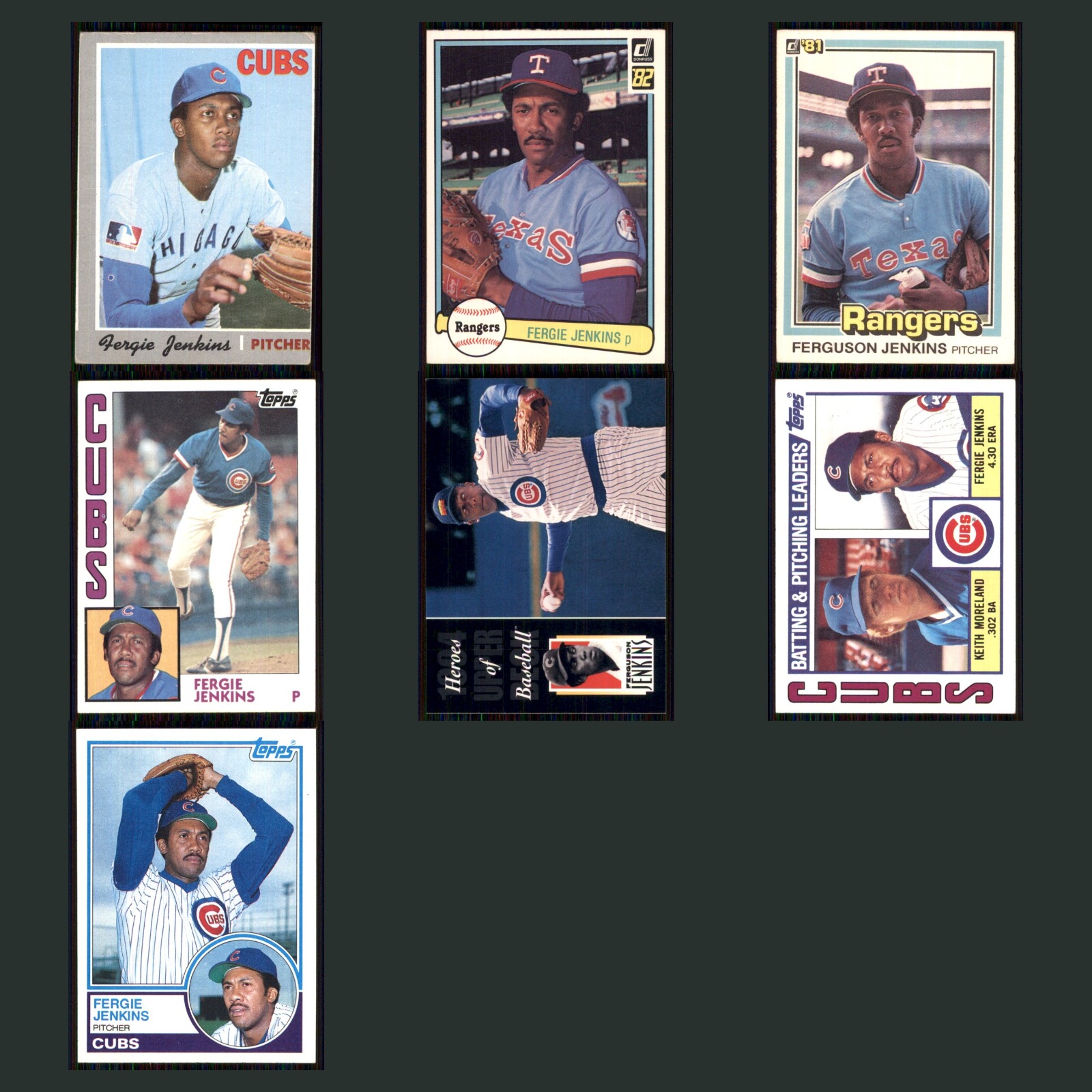 Fergie Jenkins Lot 7 Baseball Cards 1970 Topps Chicago Cubs Set Collection MLB card scans. Overall card condition is Near Mint.