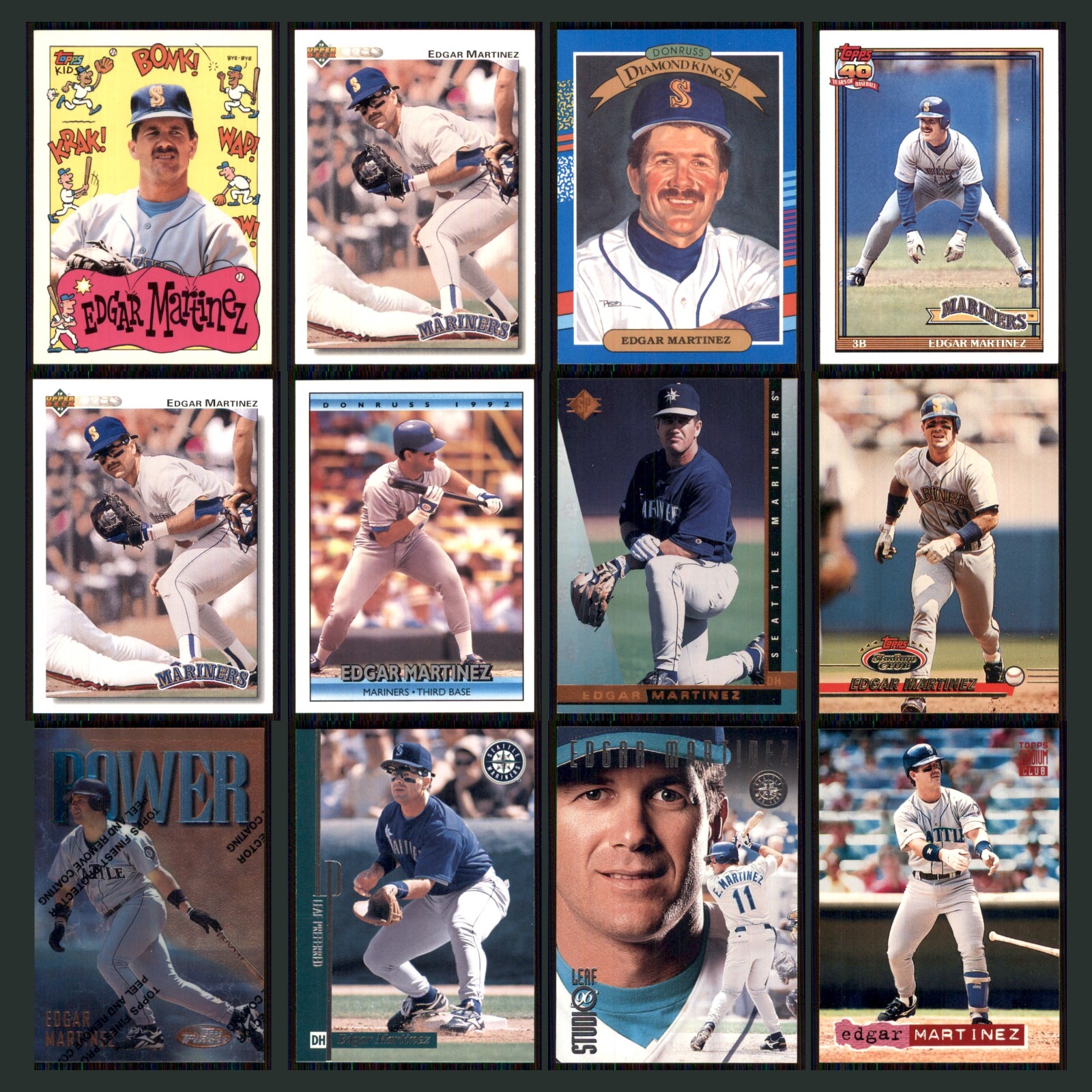 Edgar Martinez Lot 12 Baseball Cards 1992 Topps Kids Seattle Mariners Set MLB NM card scans. Overall card condition is Near Mint.