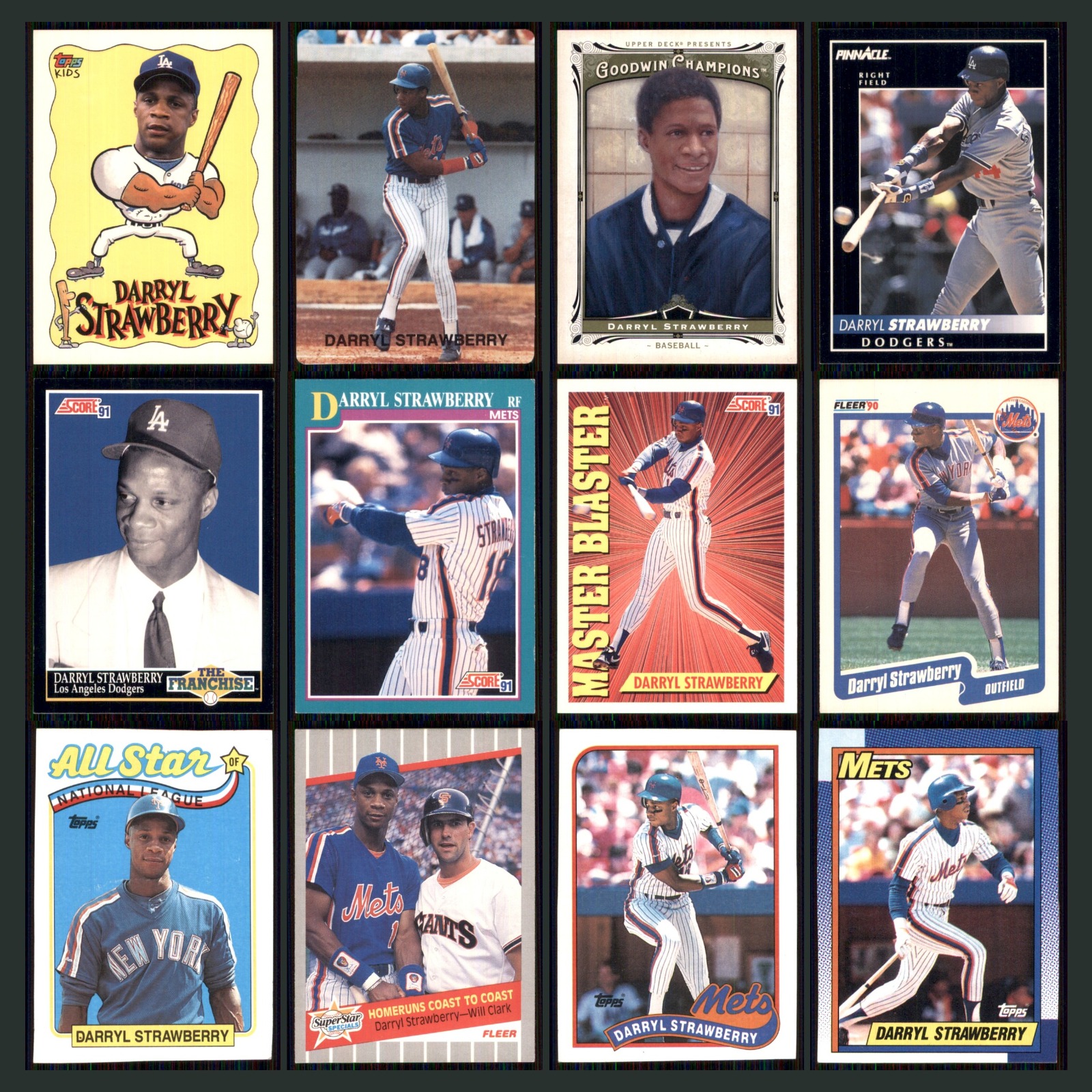 Darryl Strawberry Lot 12 Baseball Cards 1992 Topps Kids Los Angeles Dodgers Set card scans. Overall card condition is Near Mint.