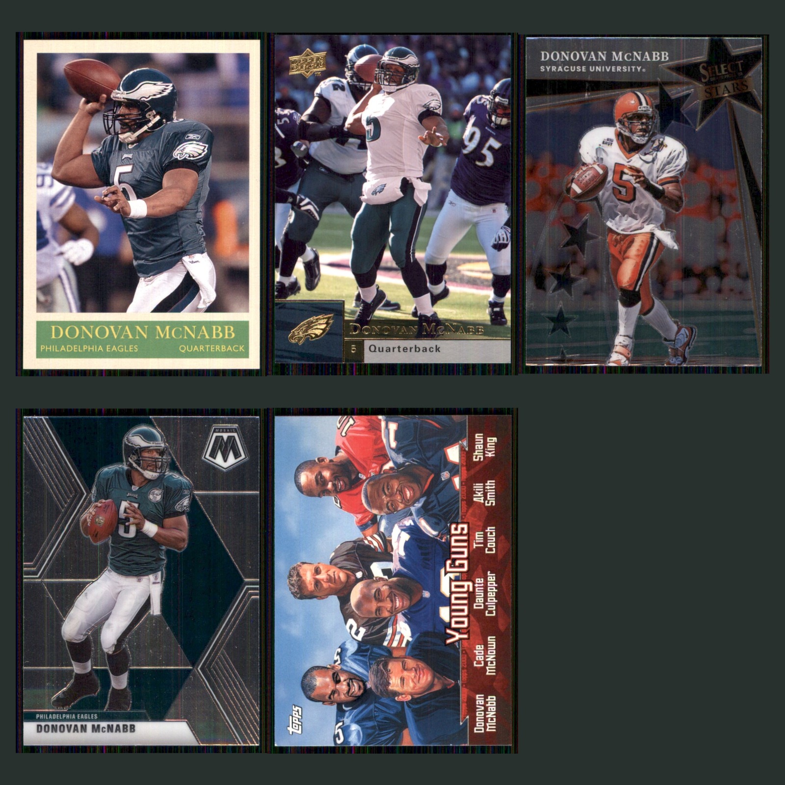 Donovan McNabb Lot 5 Football Cards 2009 Upper Deck Philadelphia Eagles Set NFL card scans. Overall card condition is Near Mint.