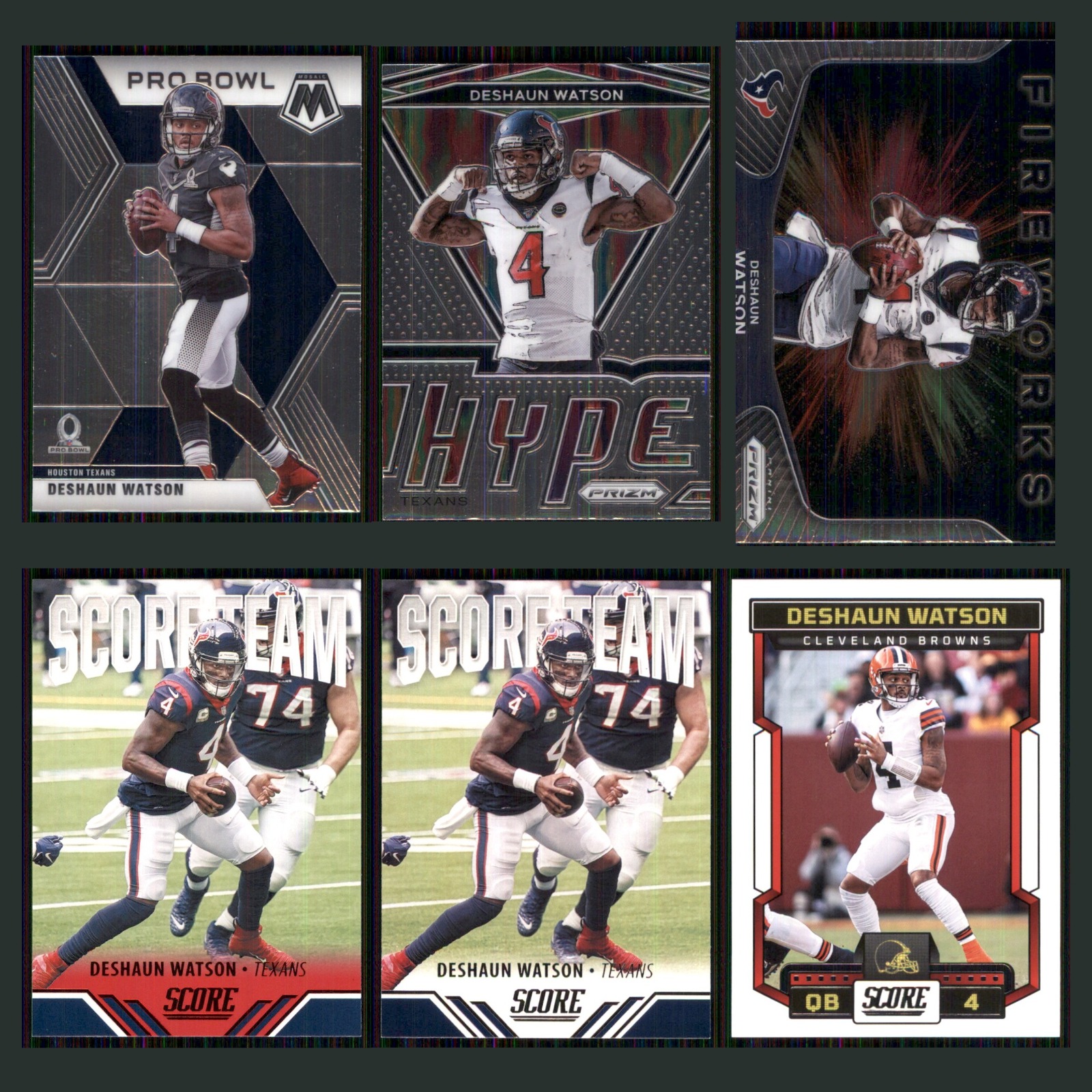 Deshaun Watson Lot 6 Football Cards 2020 Panini Mosaic Houston Texans Set NFL NM card scans. Overall card condition is Near Mint.