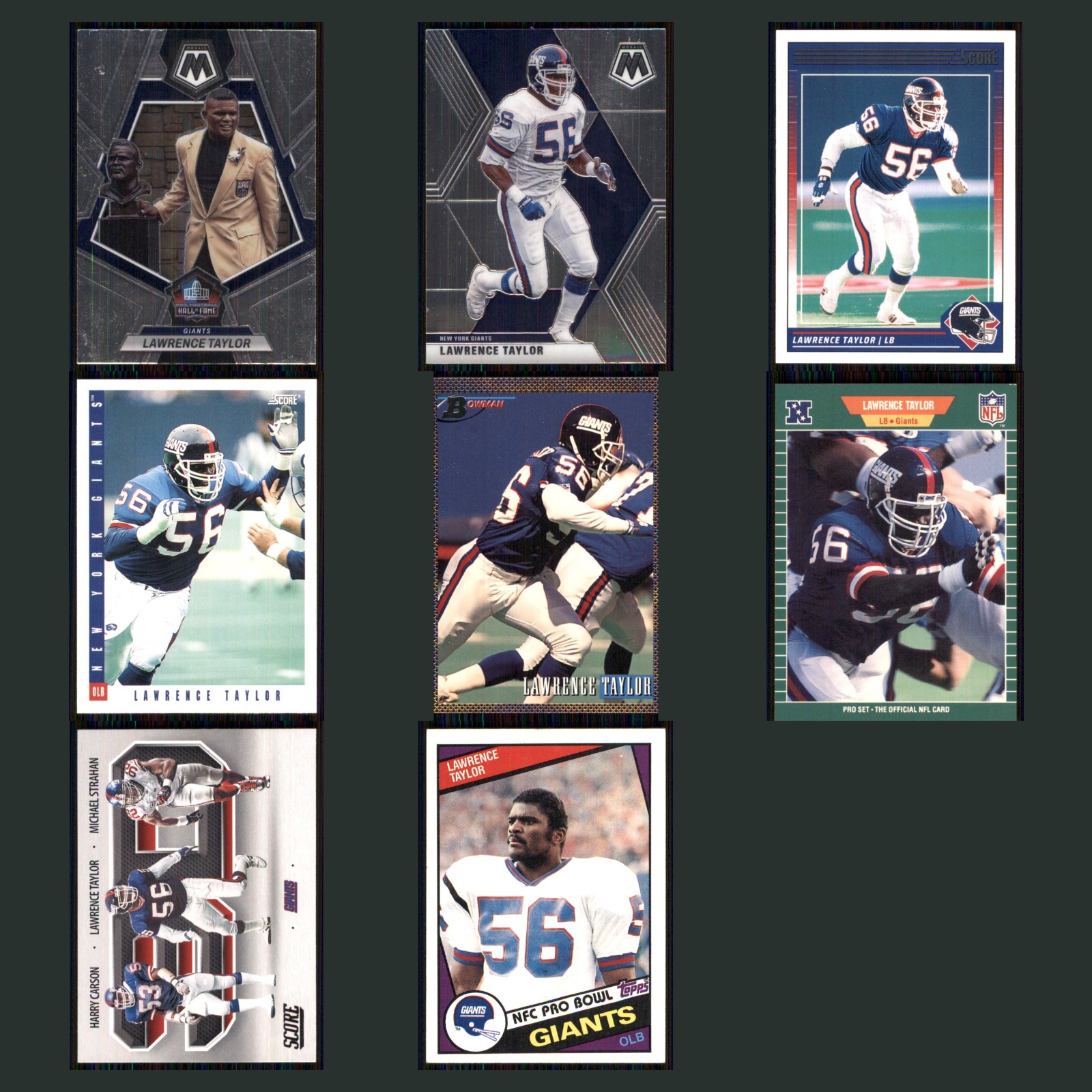 Lawrence Taylor Lot 8 Football Cards 2023 Panini Mosaic New York Giants Set NFL card scans. Overall card condition is Near Mint.