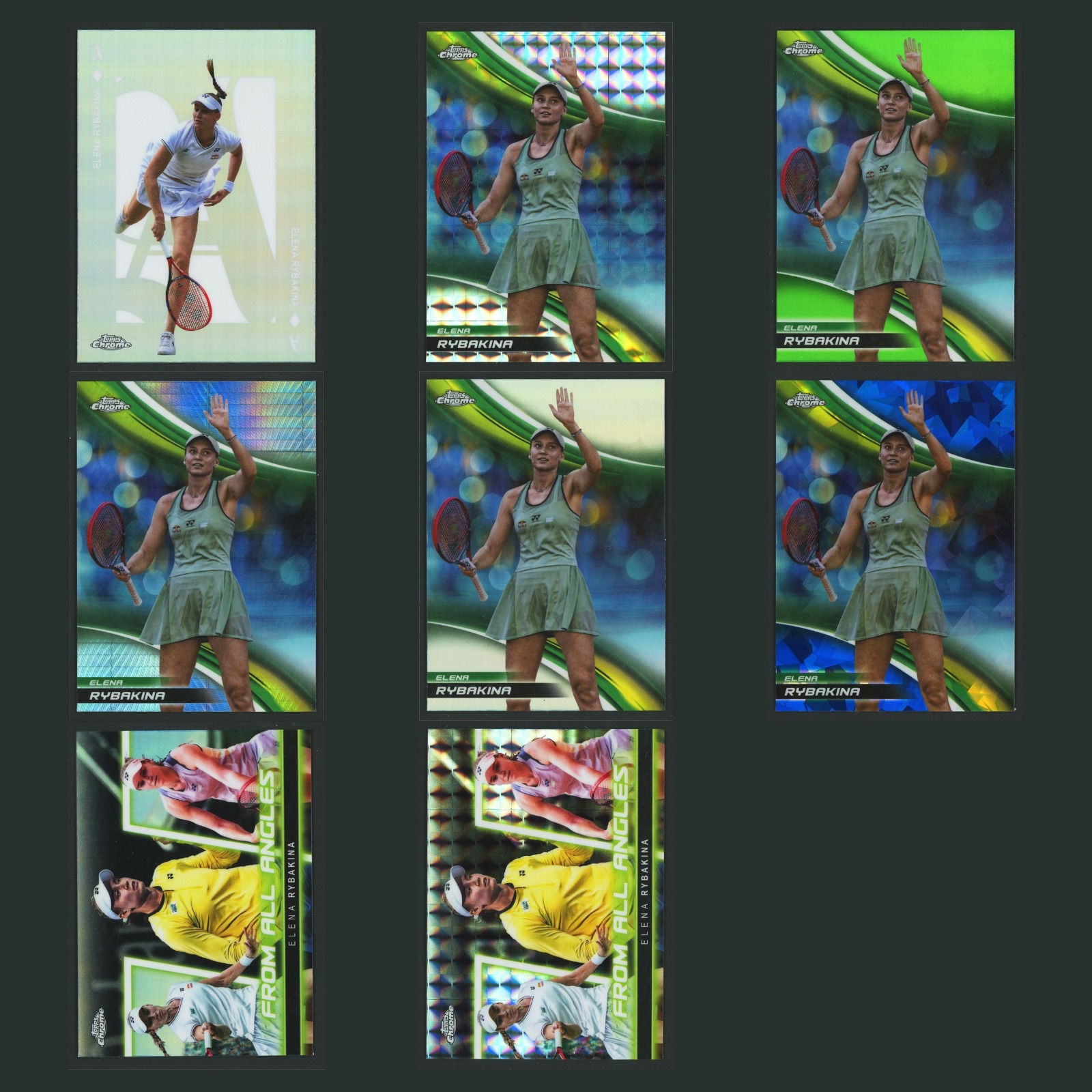 Elena Rybakina Lot 8 Tennis Cards 2025 Topps Chrome Tennis Aces Set Collection card scans. Overall card condition is Near Mint.