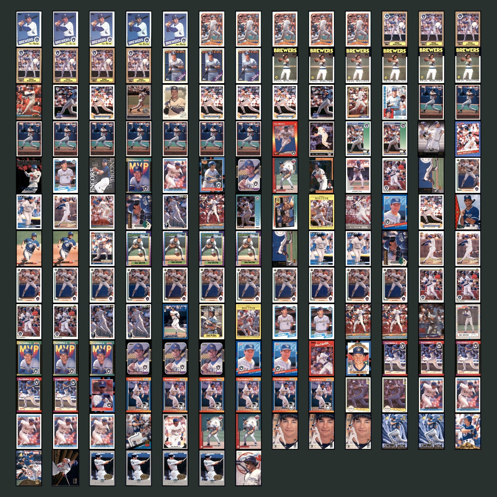 Paul Molitor Lot 163 Baseball Cards 1985 Topps Milwaukee Brewers Set Collection card scans. Overall card condition is Near Mint.