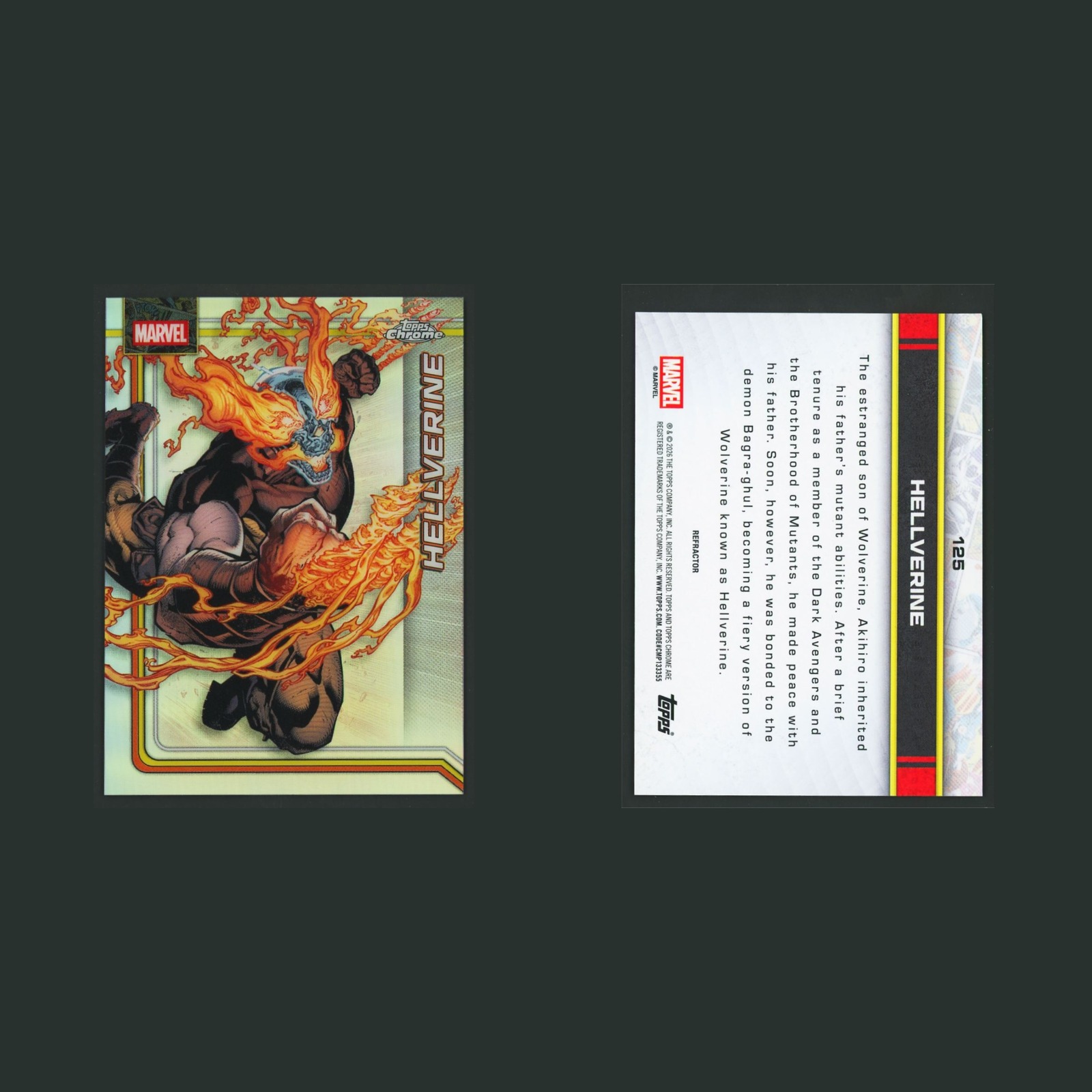 Hellverine #125 2026 Topps Chrome Refractor Marvel Card front and back scans. Card condition is Near Mint.