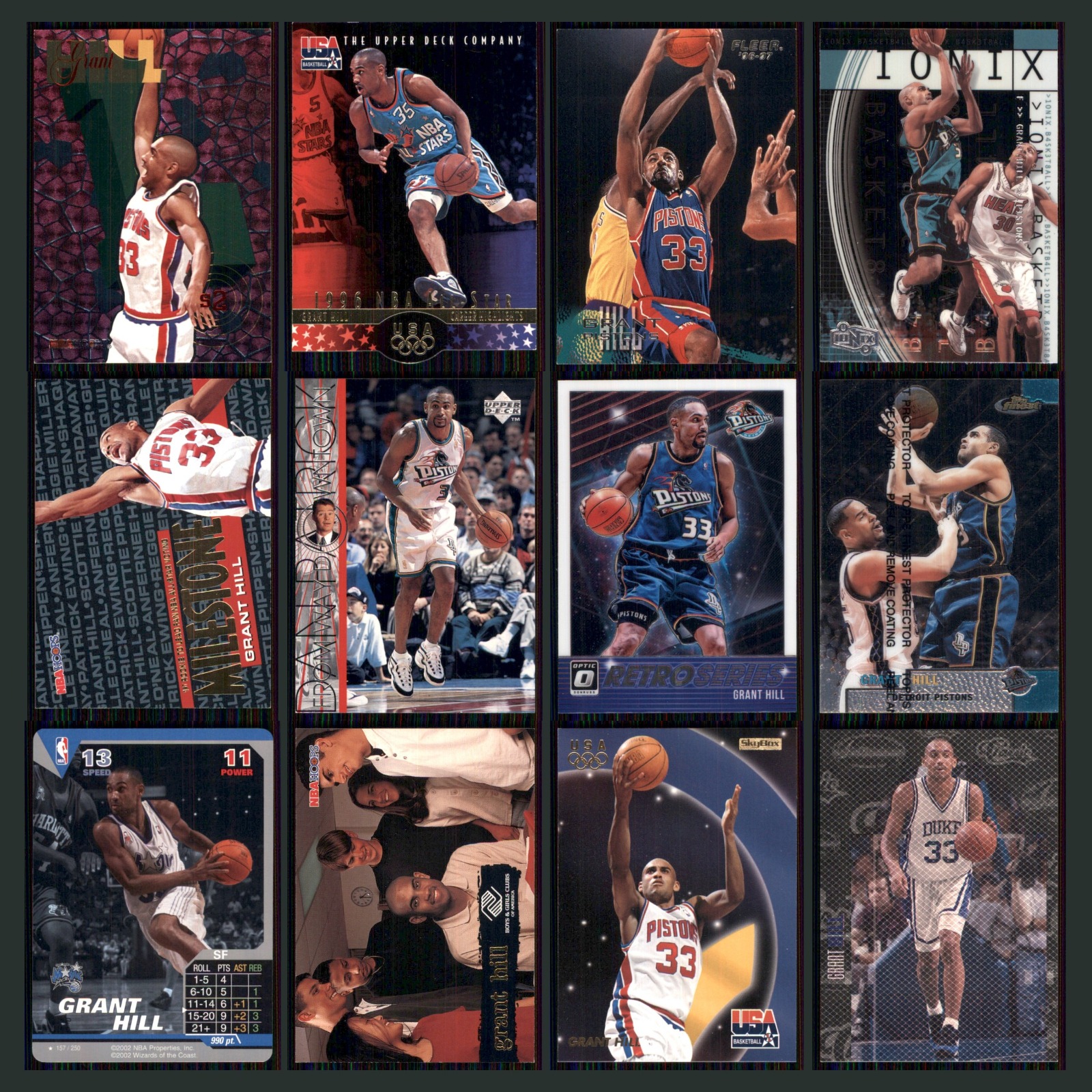 Grant Hill Lot 12 Basketball Cards 1995 Hoops SLAM Detroit Pistons Set NBA NM card scans. Overall card condition is Near Mint.