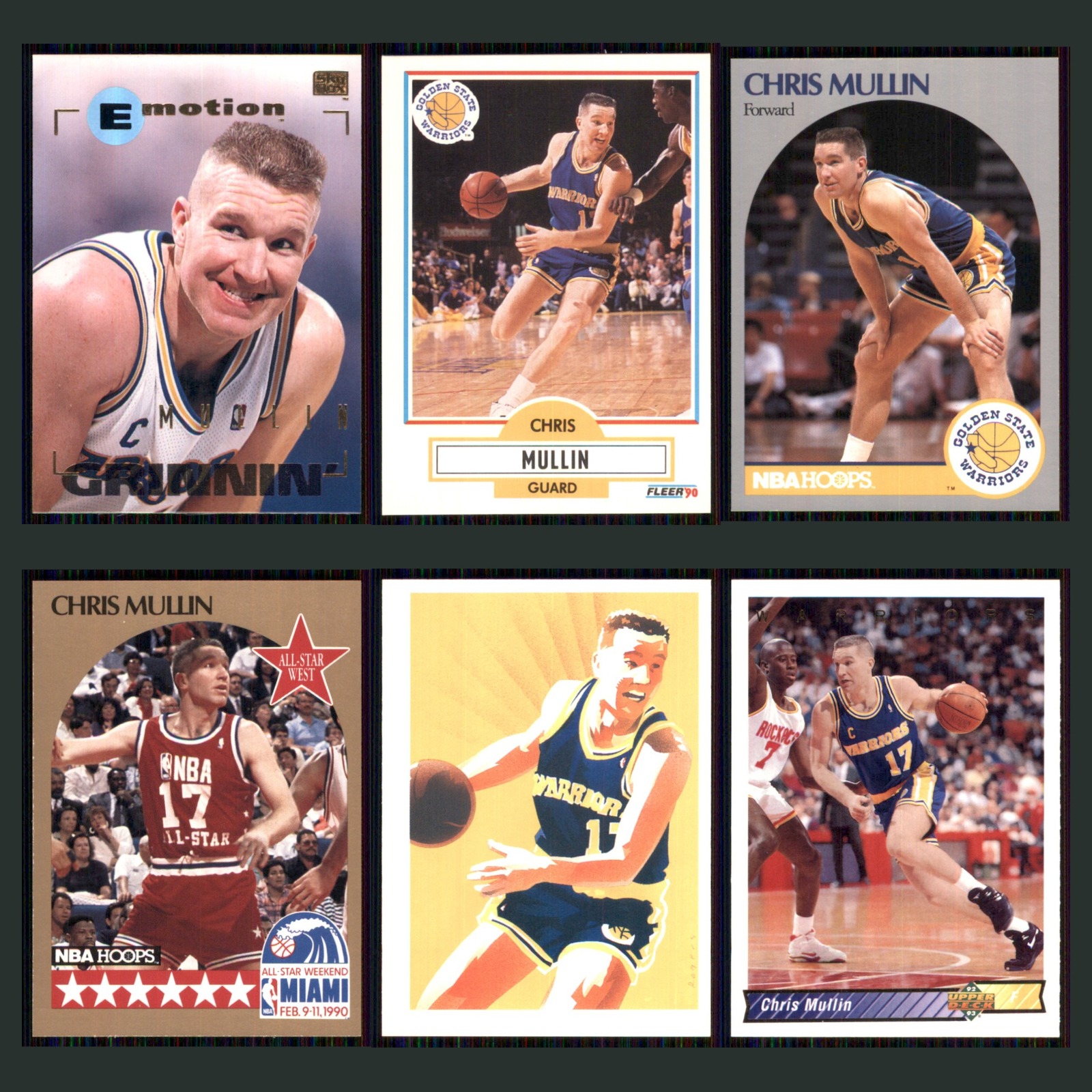 Chris Mullin Lot 6 Basketball Cards 1996 SkyBox Emotion Golden State Warriors NM card scans. Overall card condition is Near Mint.