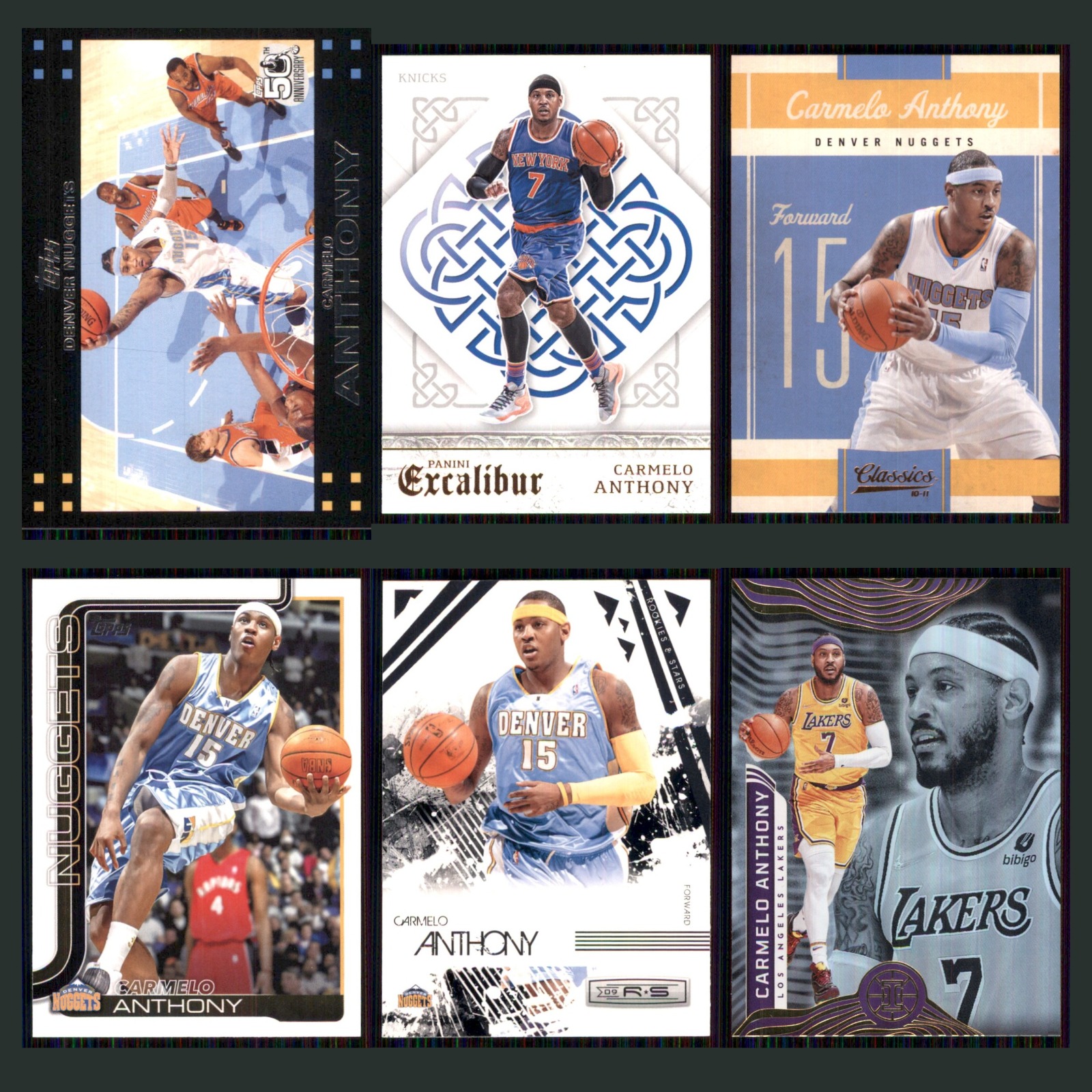 Carmelo Anthony Lot 6 Basketball Cards 2007 Topps Denver Nuggets Set Collection card scans. Overall card condition is Near Mint.