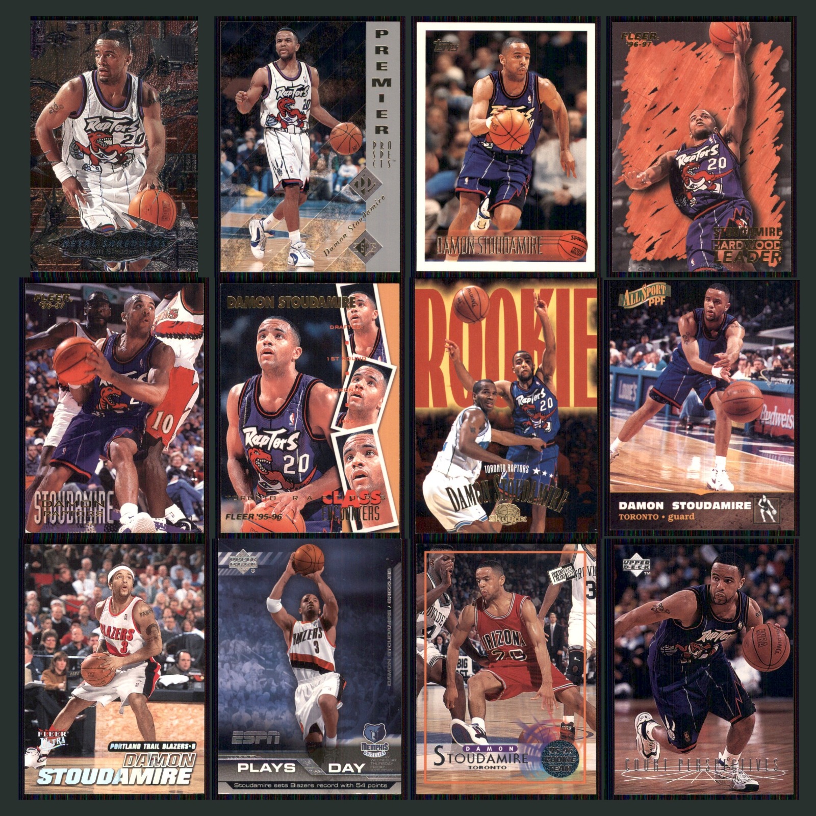 Damon Stoudamire Lot 12 Basketball Cards 1996 Metal Toronto Raptors Set NBA NM card scans. Overall card condition is Near Mint.