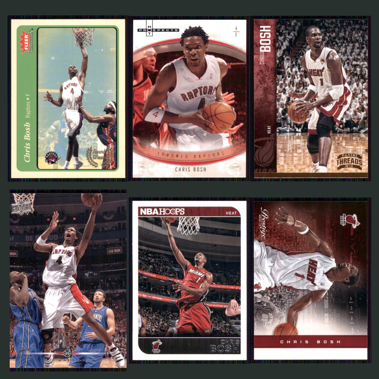 Chris Bosh Lot 6 Basketball Cards 2004 Fleer Tradition Toronto Raptors Set NBA card scans. Overall card condition is Near Mint.