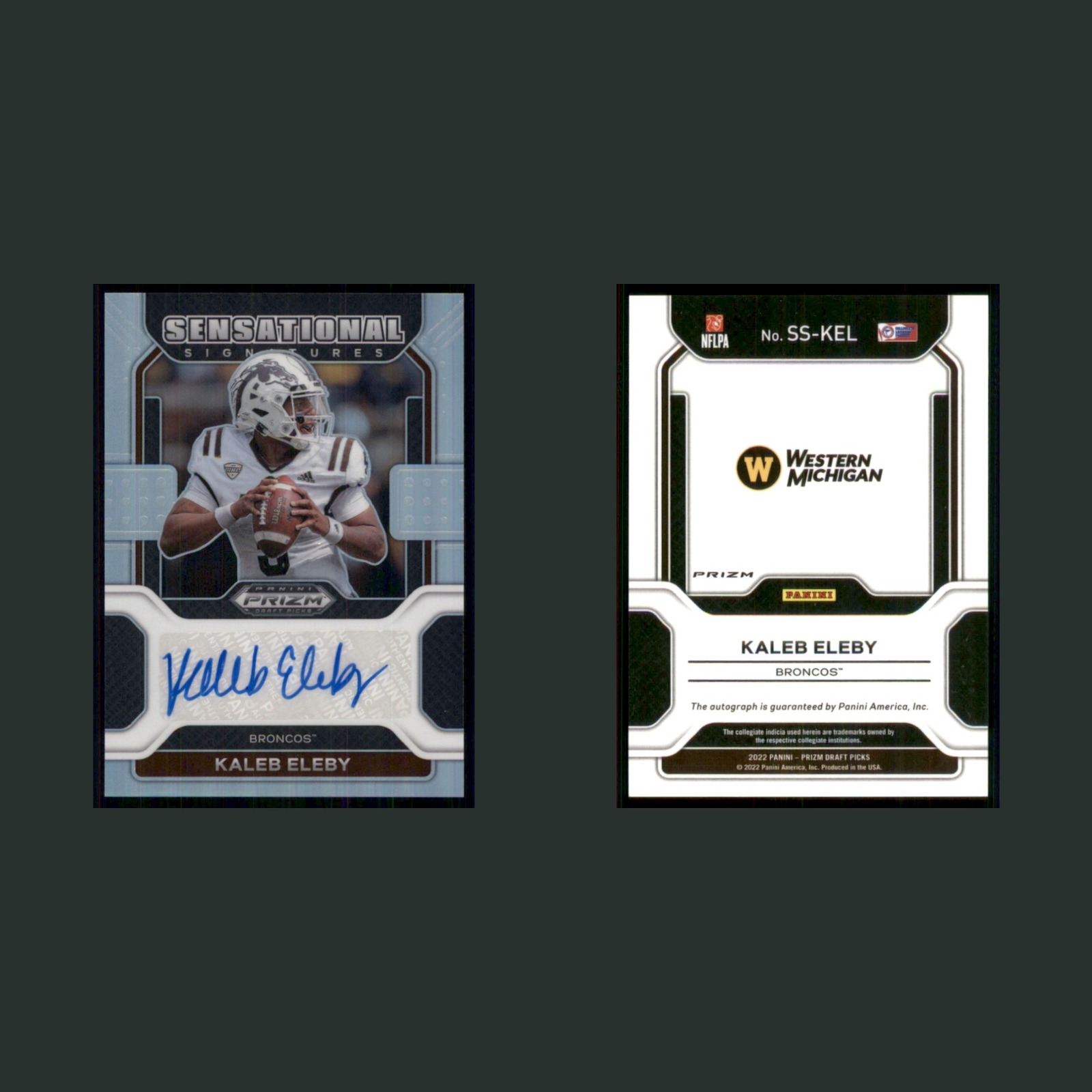 Kaleb Eleby Auto #SS-KEL Autograph 2022 Western Michigan Broncos Football Card front and back scans. Card condition is Near Mint.