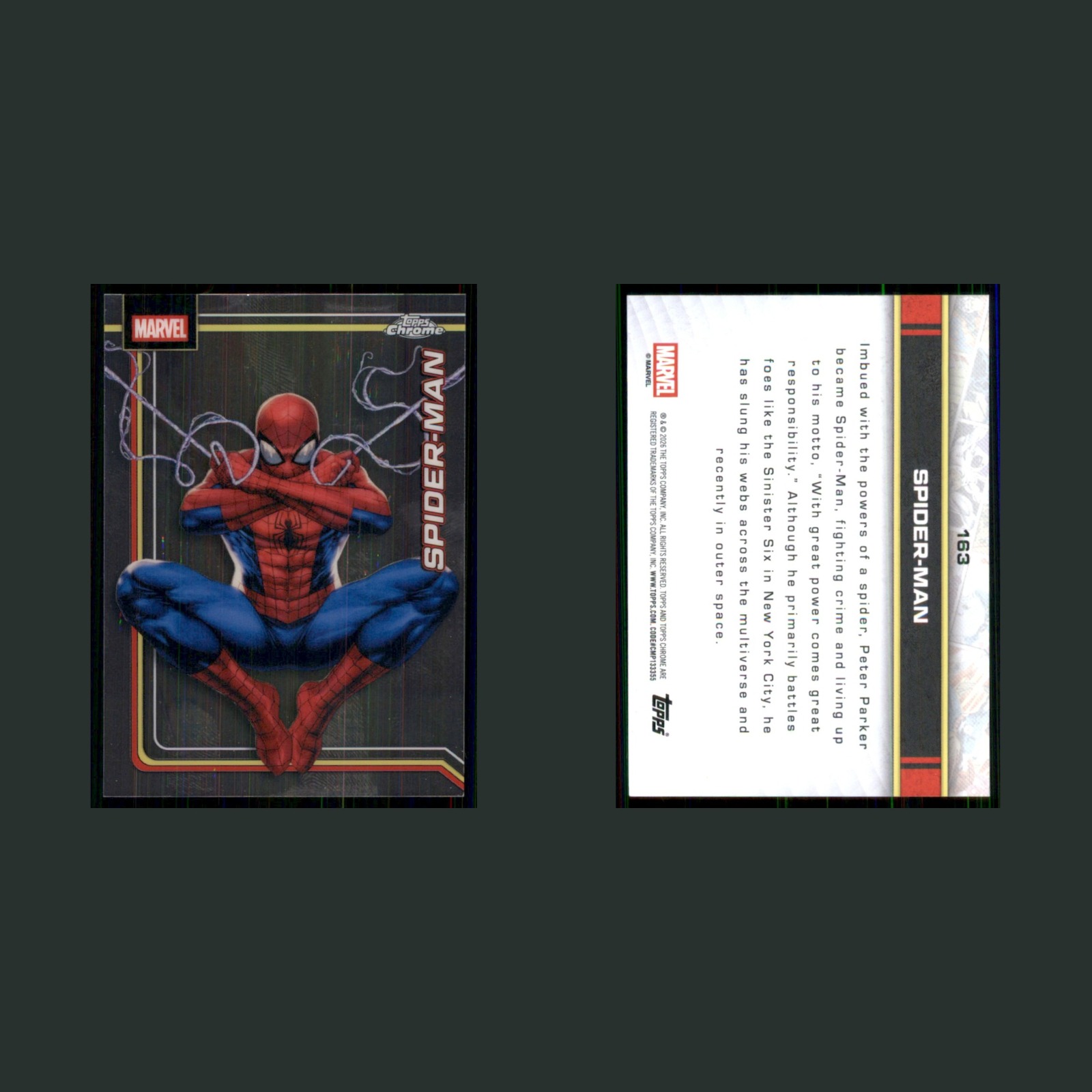 Spider-Man #183 2026 Topps Chrome Heroes Marvel Card front and back scans. Card condition is Near Mint.