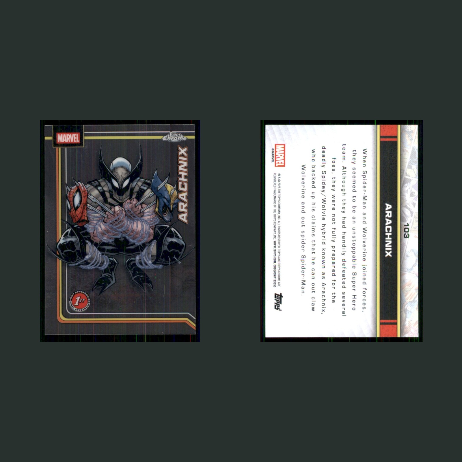 Arachnix #103 2026 Topps Chrome Marvel Marvel Card front and back scans. Card condition is Near Mint.