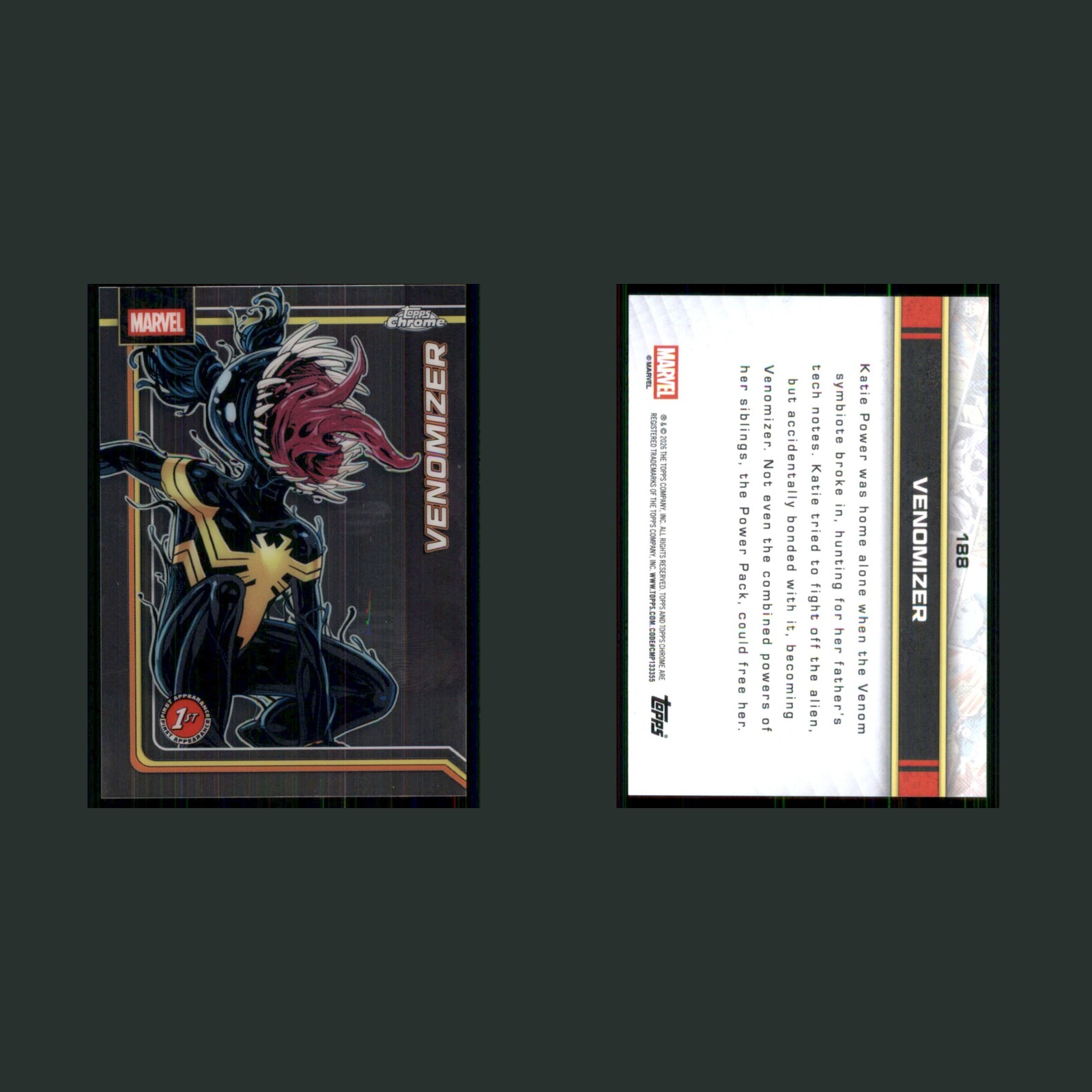 Venomizer #188 2026 Topps Chrome Marvel Marvel Card front and back scans. Card condition is Near Mint.