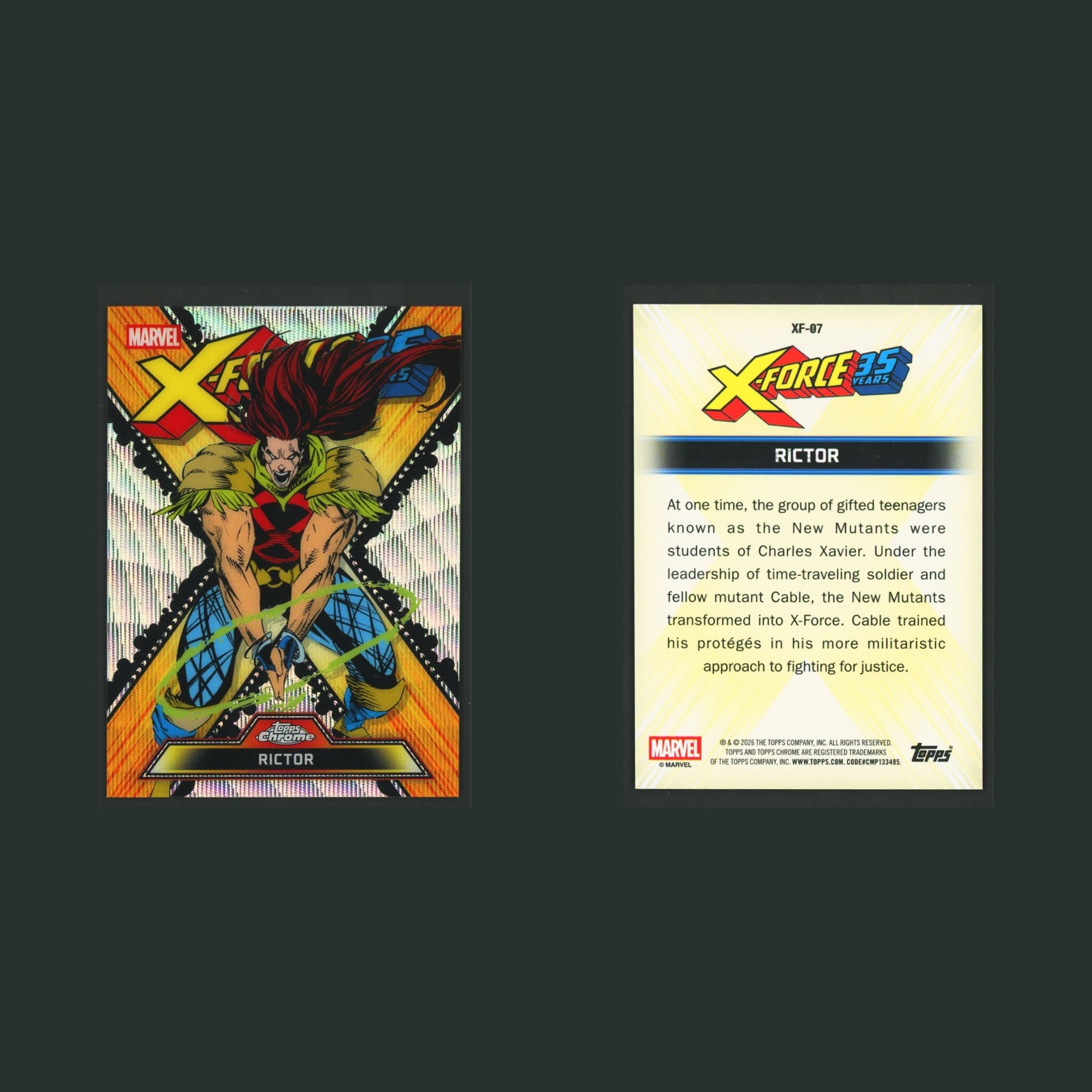 Rictor #XF-07 2026 Topps Chrome X-Force 35 Years Marvel Card front and back scans. Card condition is Near Mint.