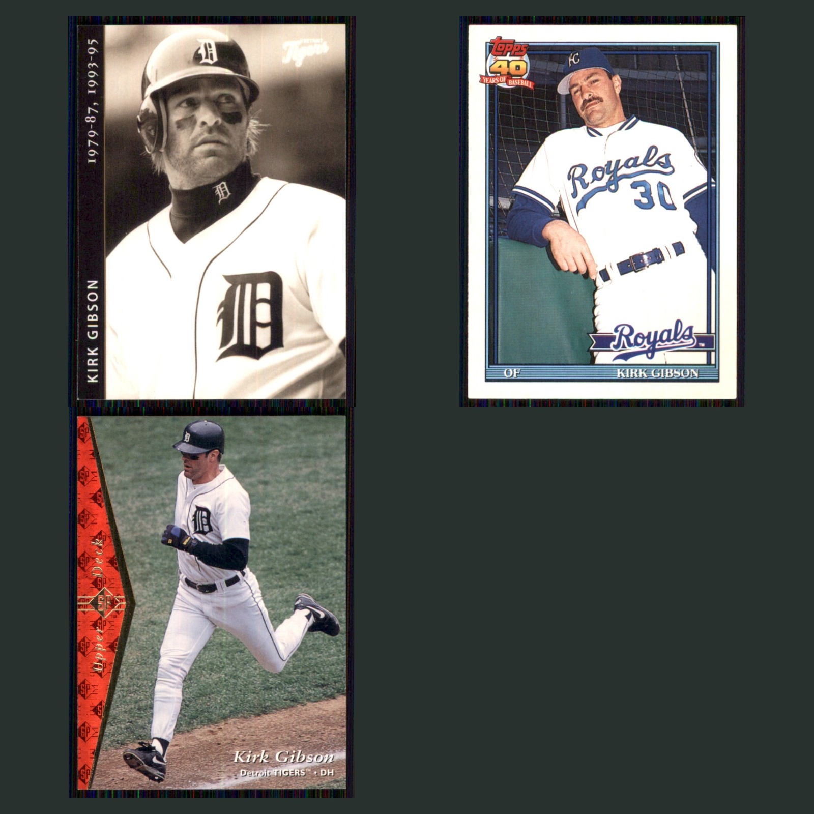 Kirk Gibson Lot 3 Baseball Cards 1999 Ball Park Franks Detroit Tigers Tigers Set card scans. Overall card condition is Near Mint.