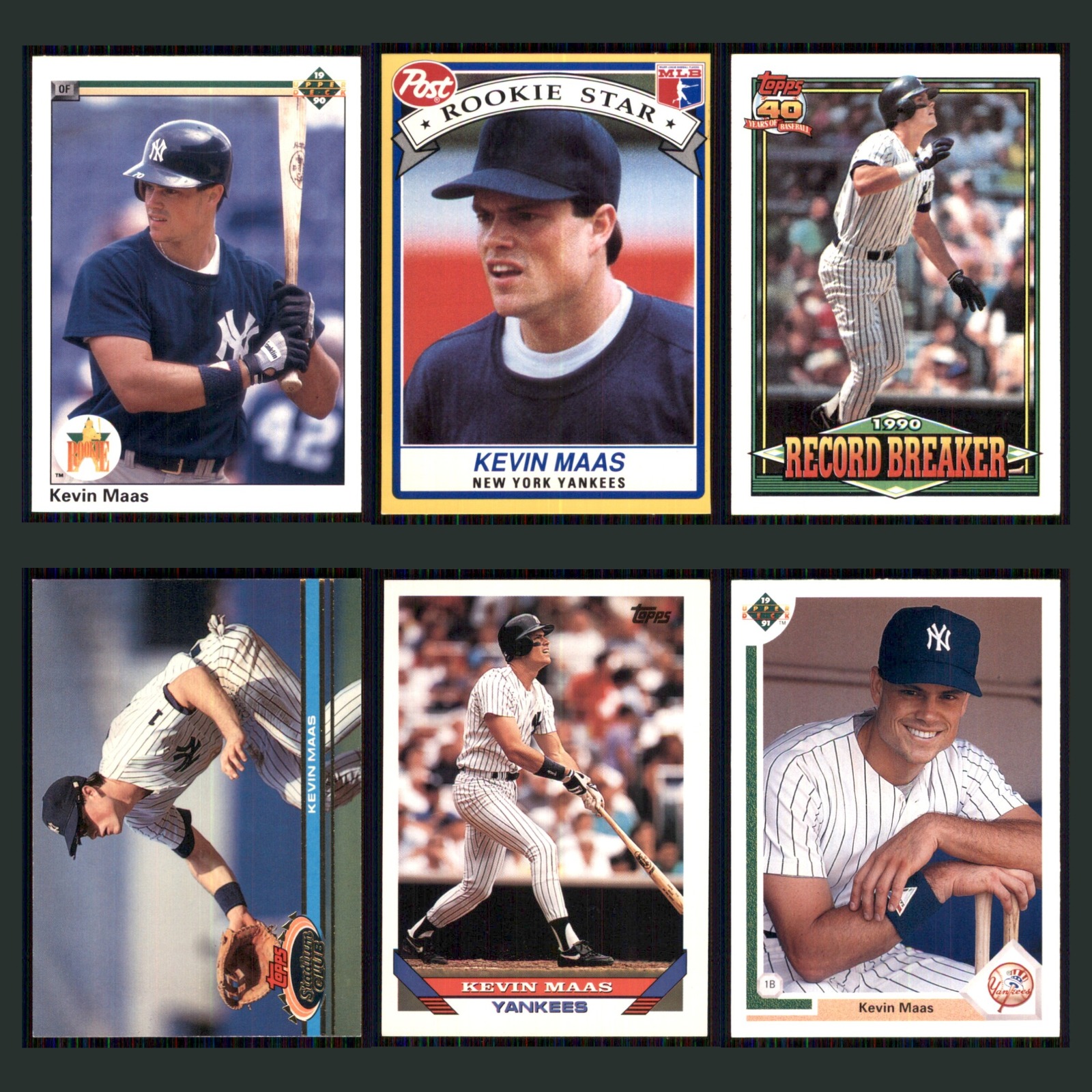Kevin Maas Rookie Lot 6 Baseball Cards 1990 Upper Deck New York Yankees Set MLB card scans. Overall card condition is Near Mint.