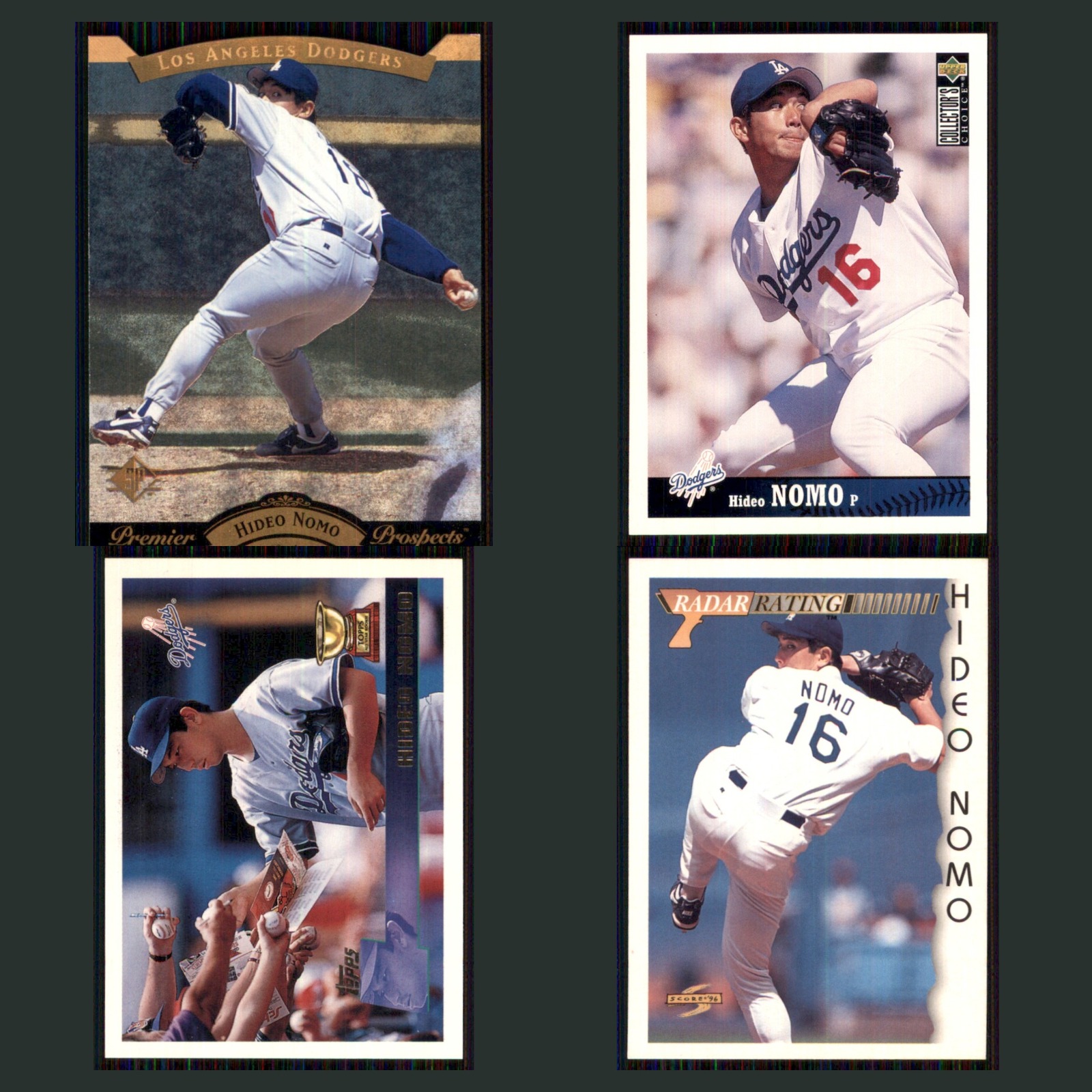 Hideo Nomo Lot 4 Baseball Cards 1996 Upper Deck Nomo Collection s Dodgers Set NM card scans. Overall card condition is Near Mint.