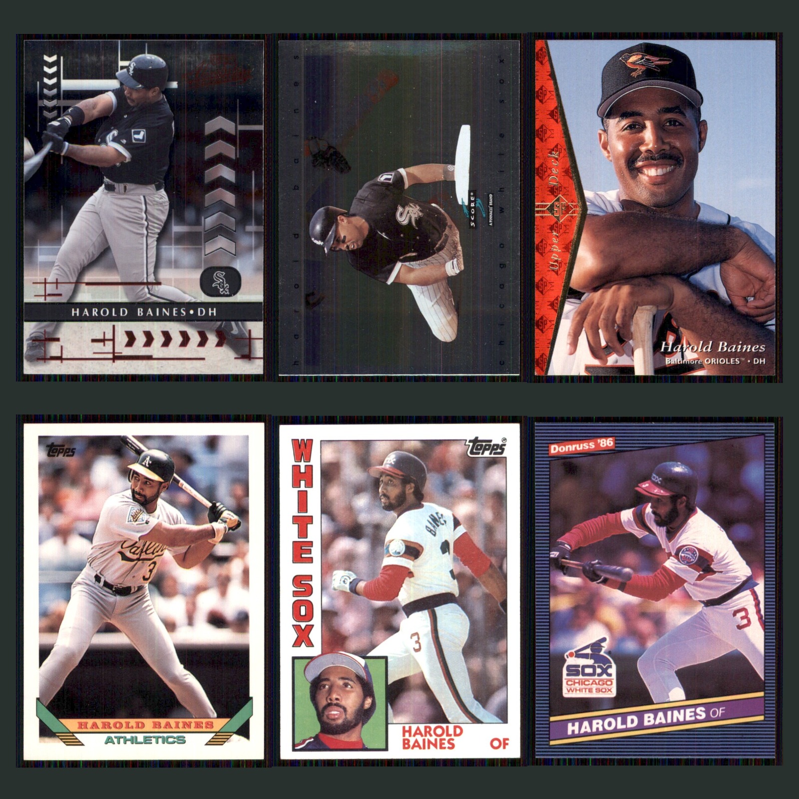 Harold Baines Lot 6 Baseball Cards 2001 Playoff Absolute Memorabilia White Sox card scans. Overall card condition is Near Mint.