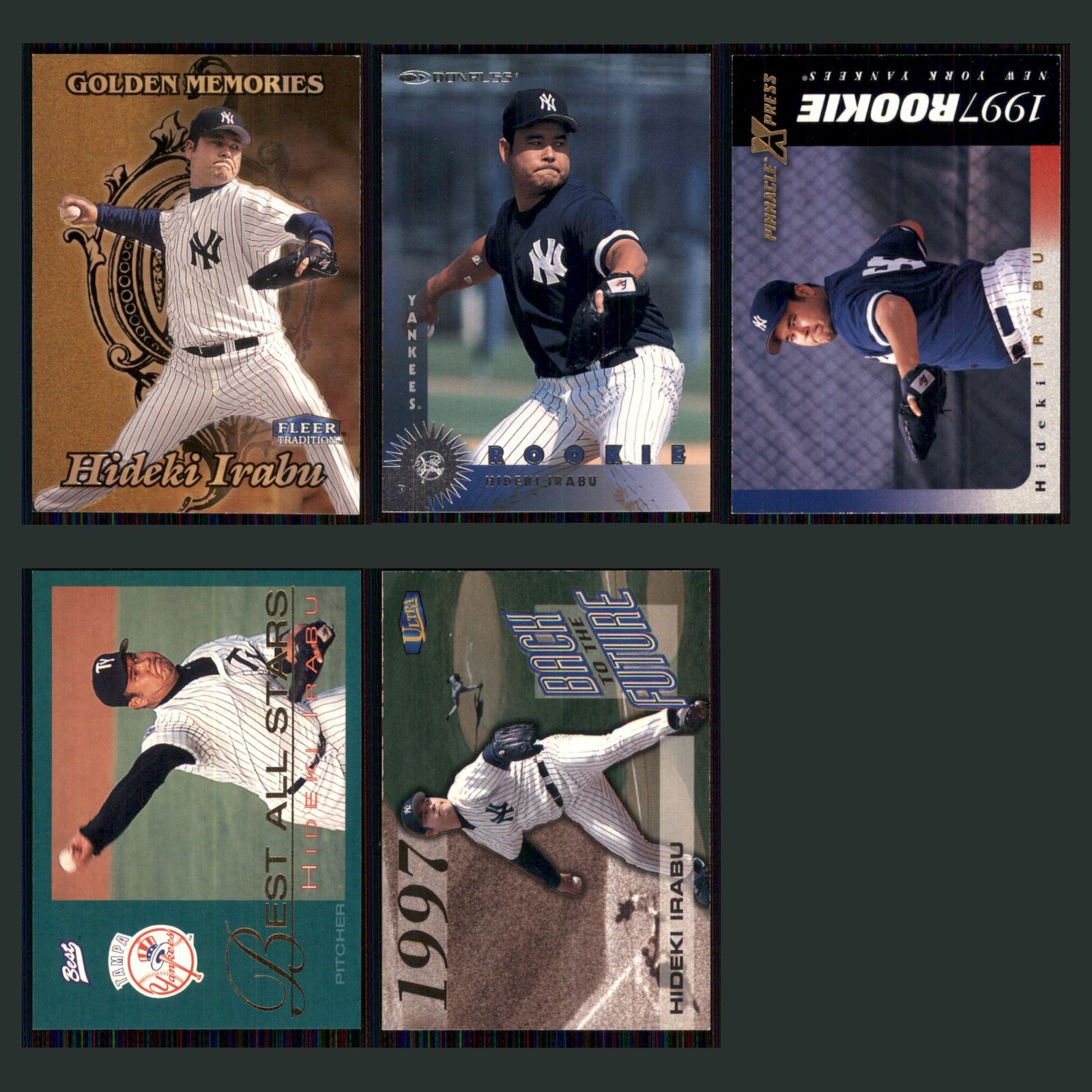Hideki Irabu Lot 5 Baseball Cards 1998 Fleer Tradition New York Yankees Set MLB card scans. Overall card condition is Near Mint.