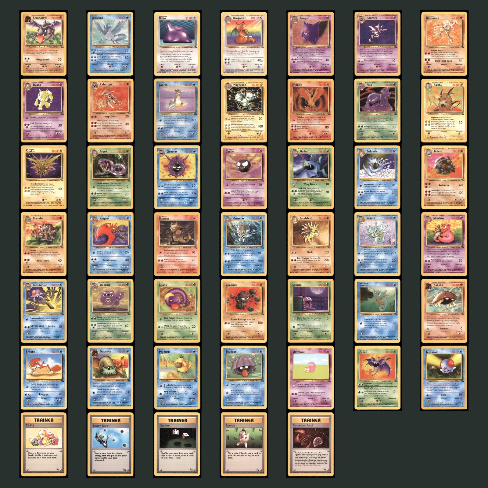 Vintage Pokemon Card Lot 47 Fossil Cards Low Grade Partial Set Gengar Dragonite card scans. Overall card condition is Near Mint.