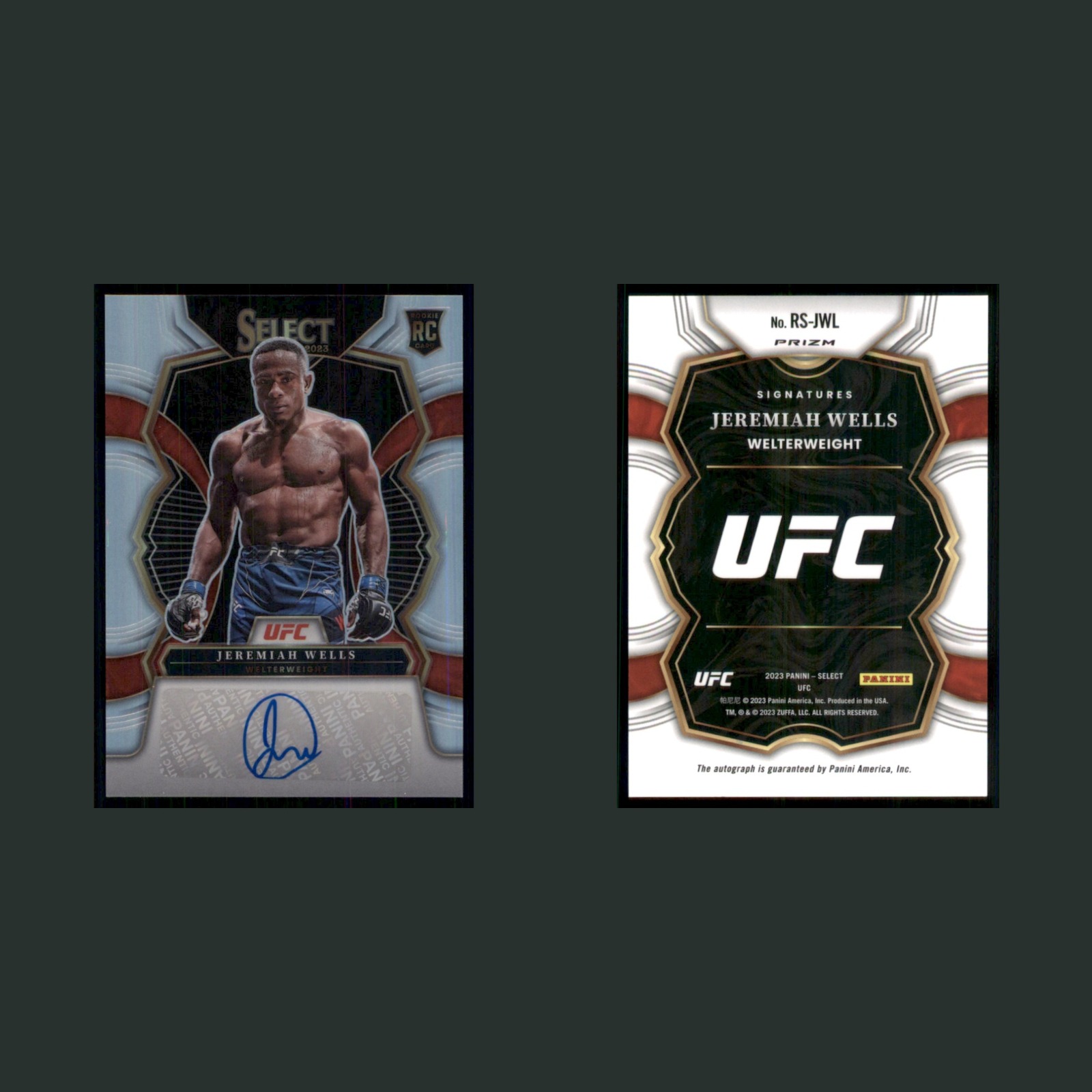 Jeremiah Wells Rookie #RS-JWL Autograph 2023 MMA Card front and back scans. Card condition is Near Mint.