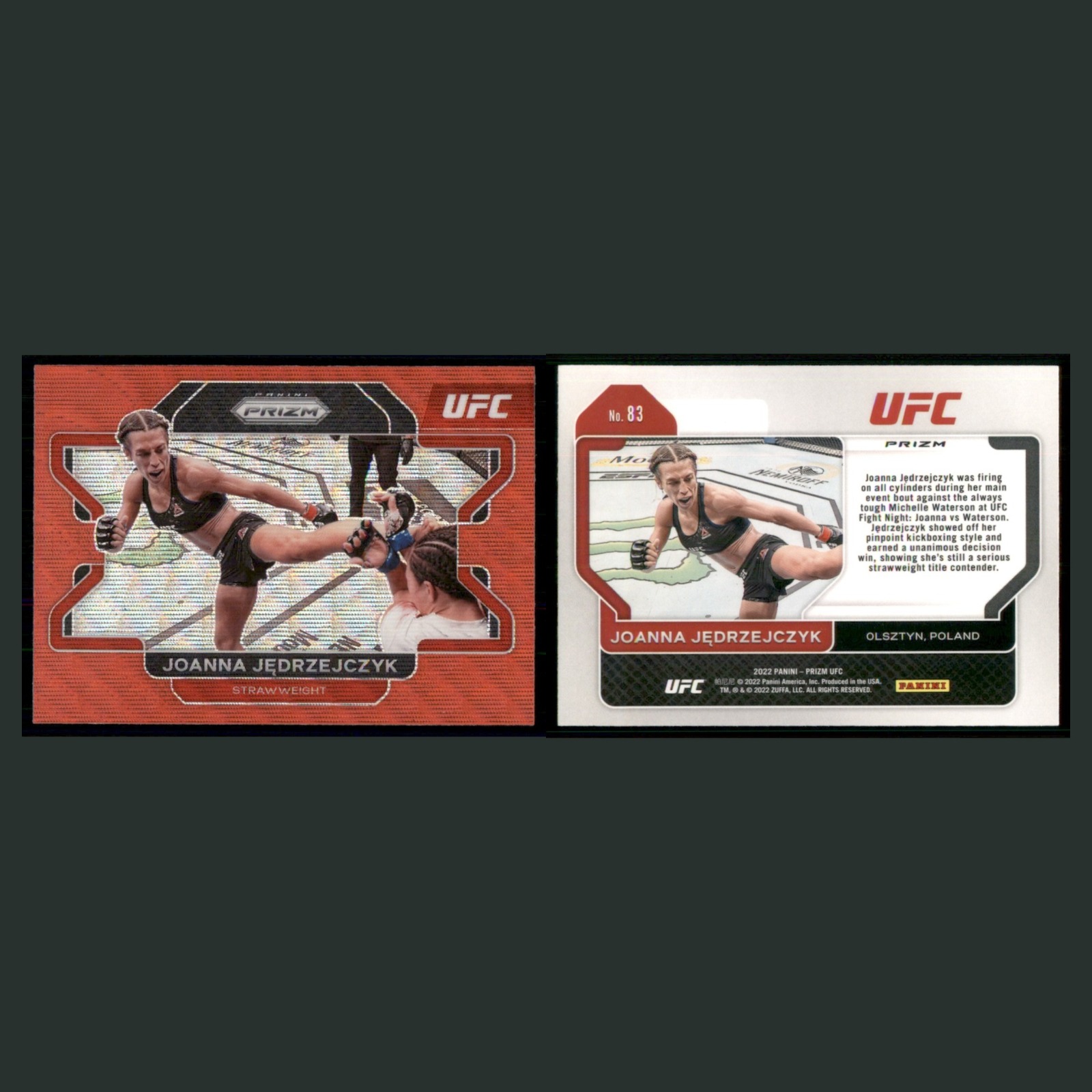 Joanna Jedrzejczyk #83 2022 Panini Prizm UFC Red Wave MMA Card front and back scans. Card condition is Near Mint.