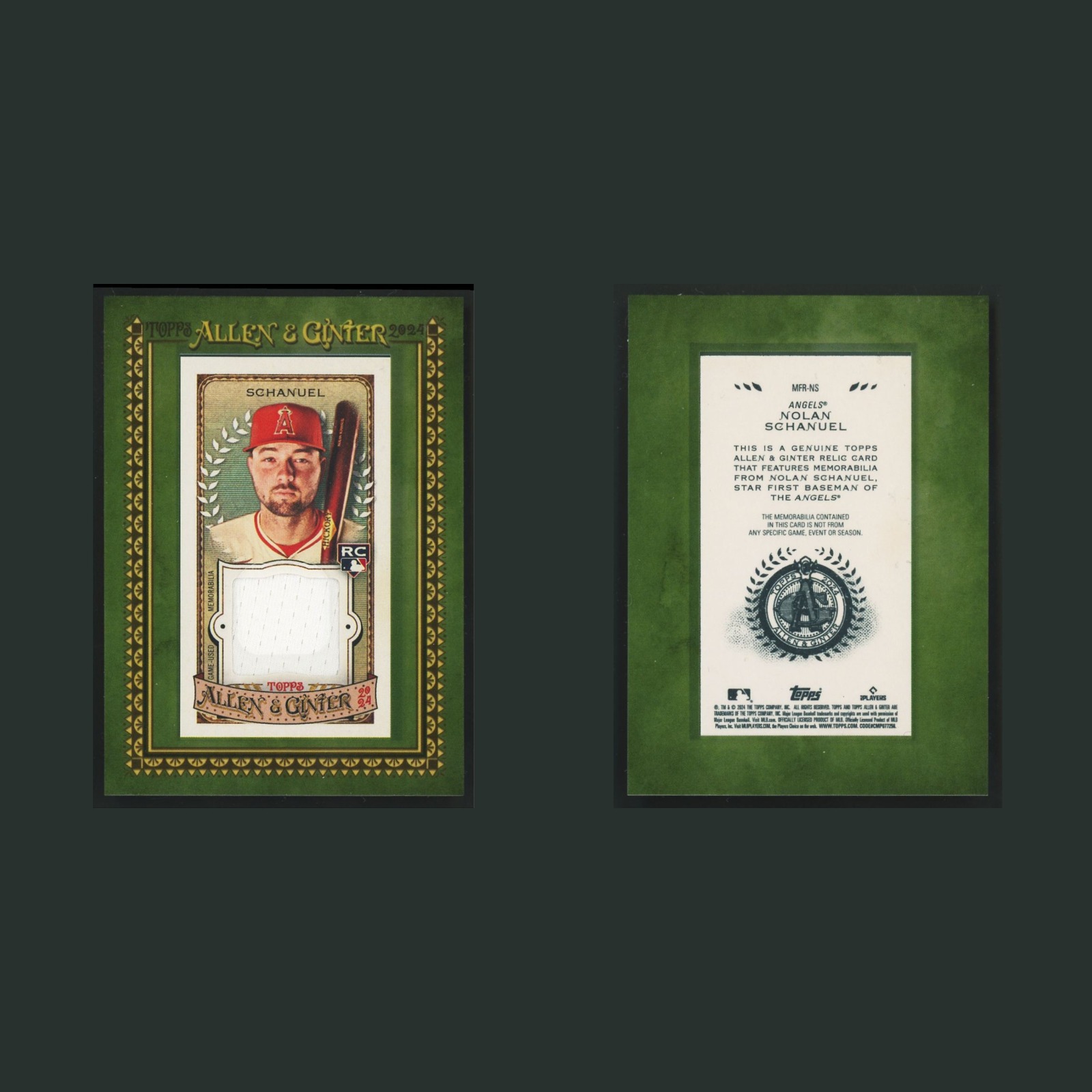 Nolan Schanuel Rookie Patch #MFR-NS 2024 Topps Allen & Ginter Los Angeles Angels front and back scans. Card condition is Near Mint.