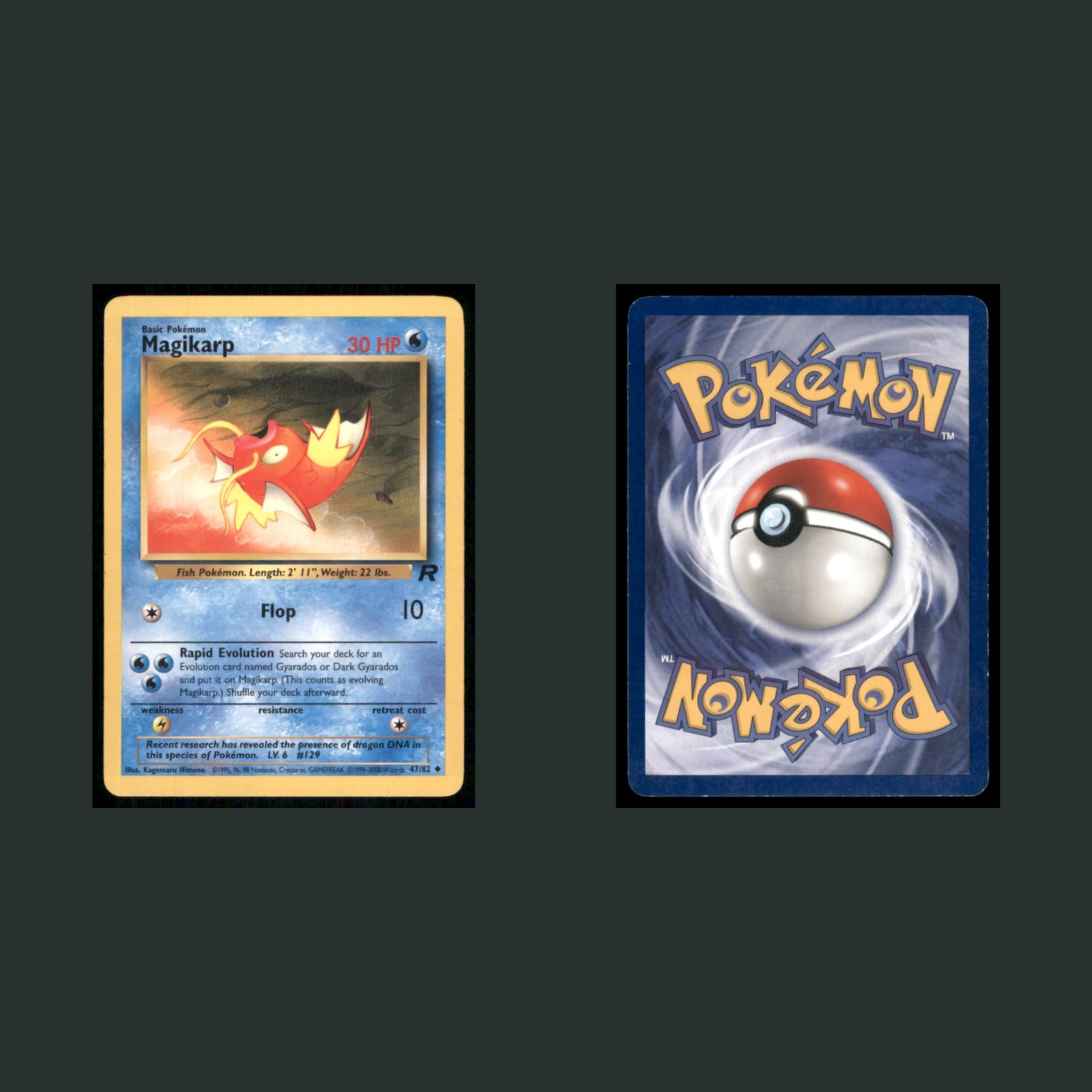 Magikarp 47/82 2000 Uncommon Pokemon TCG Card front and back scans. Card condition is Excellent.