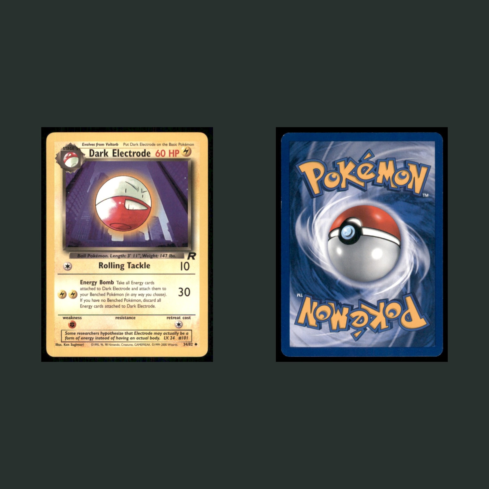 Dark Electrode 34/82 2000 Uncommon Pokemon TCG Card front and back scans. Card condition is Excellent.
